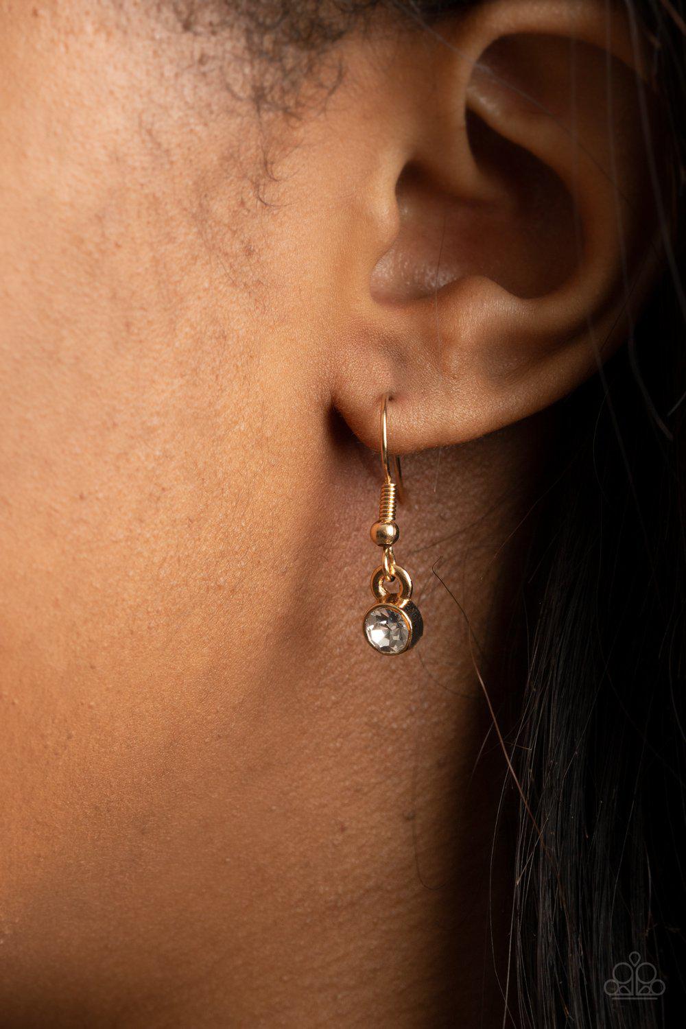 Vintage Royale Gold and White Rhinestone Necklace - Paparazzi Accessories - free matching earrings -CarasShop.com - Paparazzi Jewelry by Cara Jewels