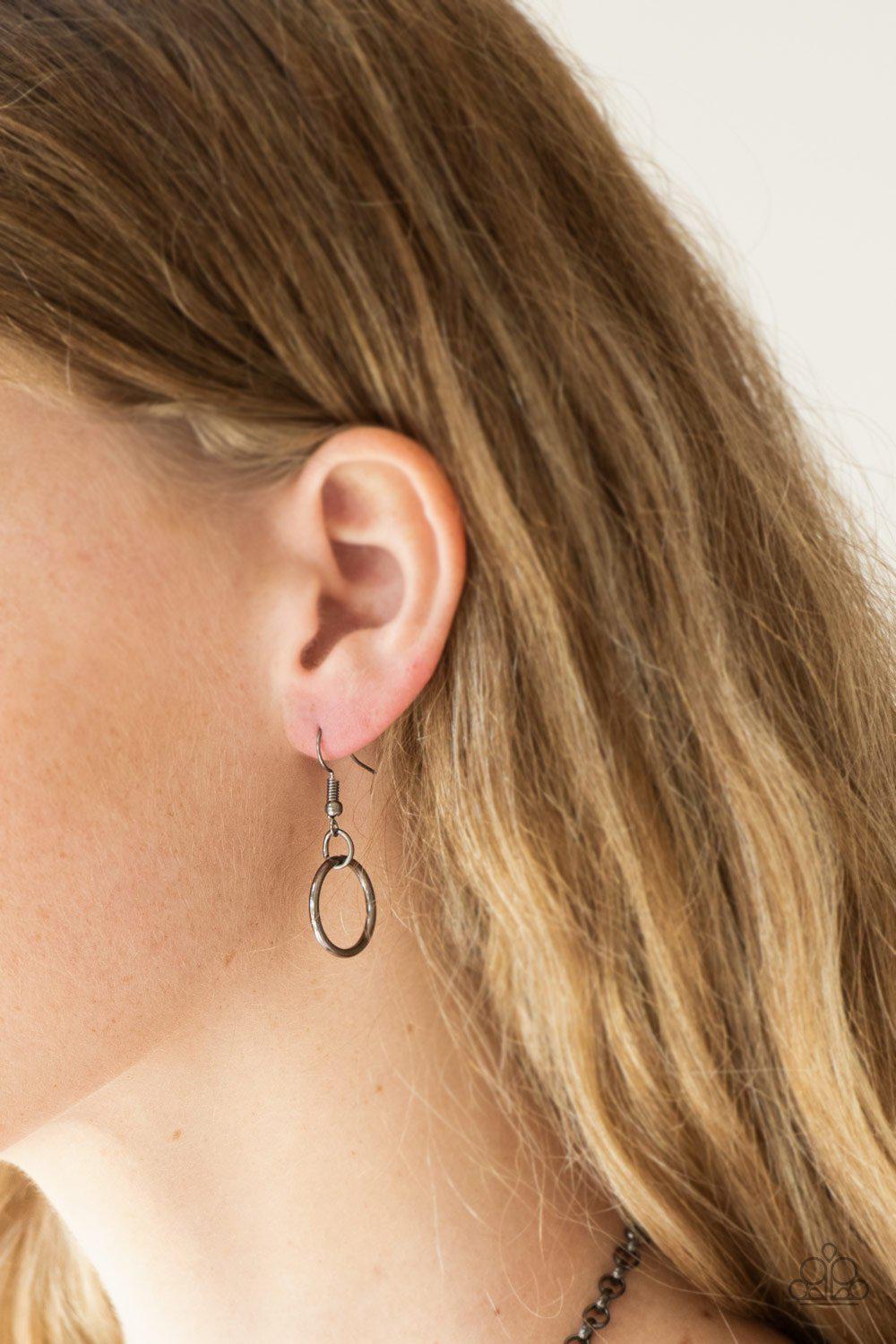 Warning Bells Gunmetal Black Necklace - Paparazzi Accessories - free matching earrings -CarasShop.com - Paparazzi Jewelry by Cara Jewels