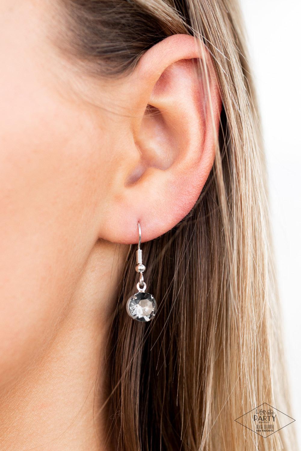 What A Gem Silver Rhinestone Necklace - Paparazzi Accessories - free matching earrings -CarasShop.com - Paparazzi Jewelry by Cara Jewels