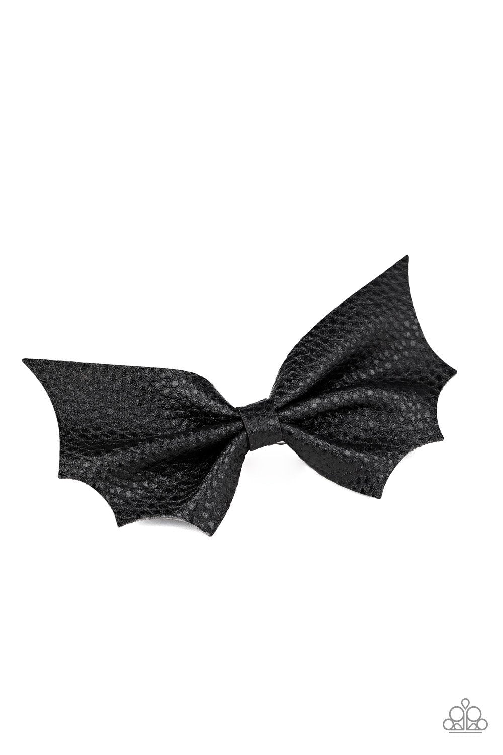 A Bit Batty Black Leather Hair Clip - Paparazzi Accessories- lightbox - CarasShop.com - Paparazzi Jewelry by Cara Jewels