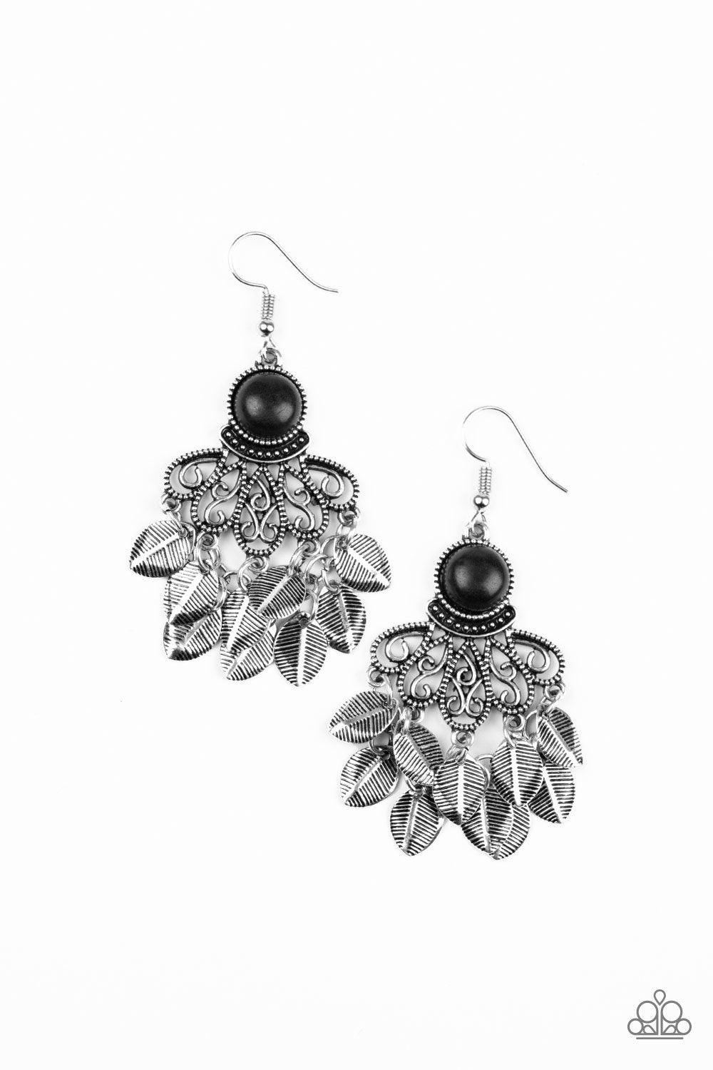 A Bit On The Wildside Black and Silver Leaf Earrings - Paparazzi Accessories- lightbox - CarasShop.com - Paparazzi Jewelry by Cara Jewels
