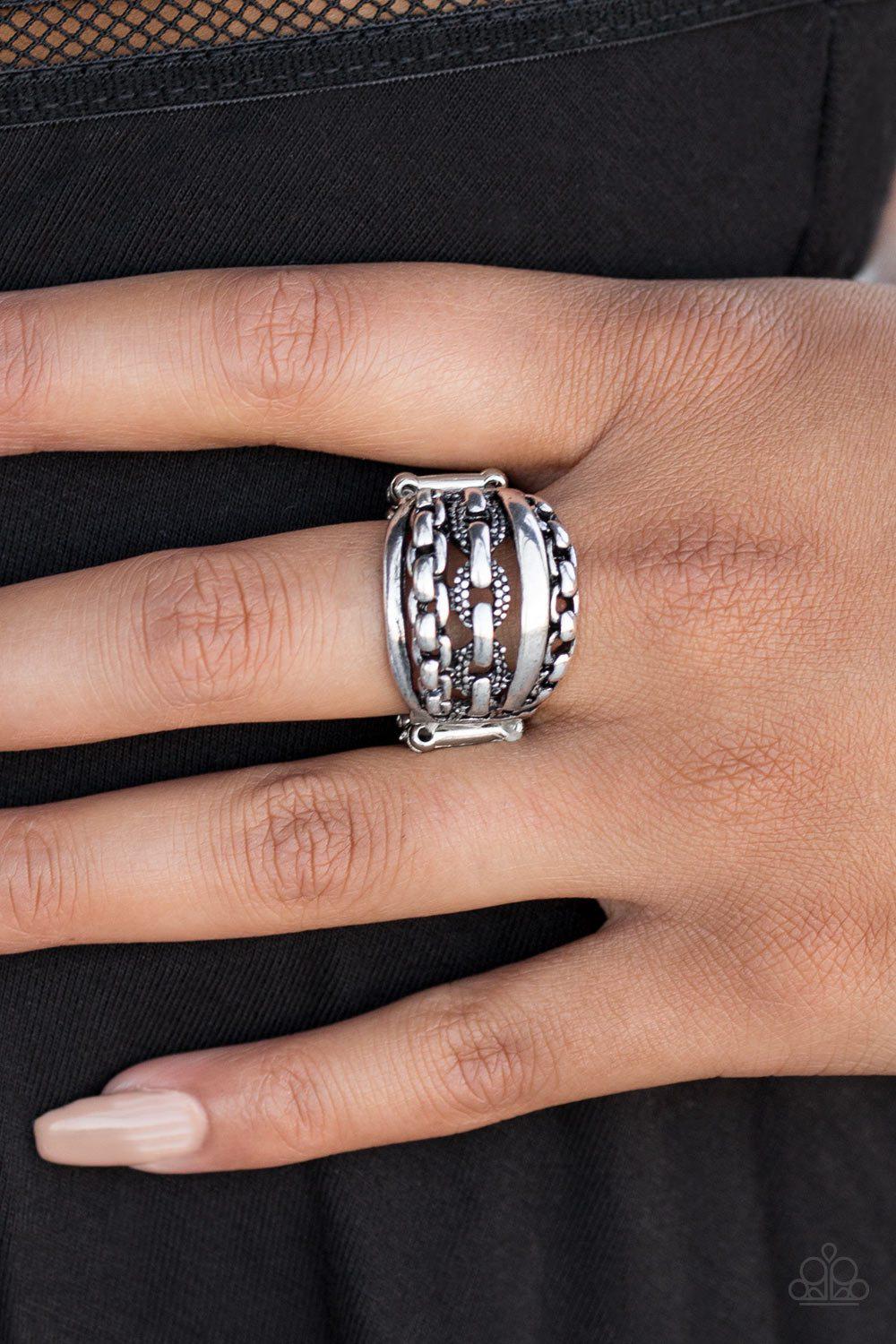 A Chic Reaction Silver Ring - Paparazzi Accessories- on model - CarasShop.com - Paparazzi Jewelry by Cara Jewels