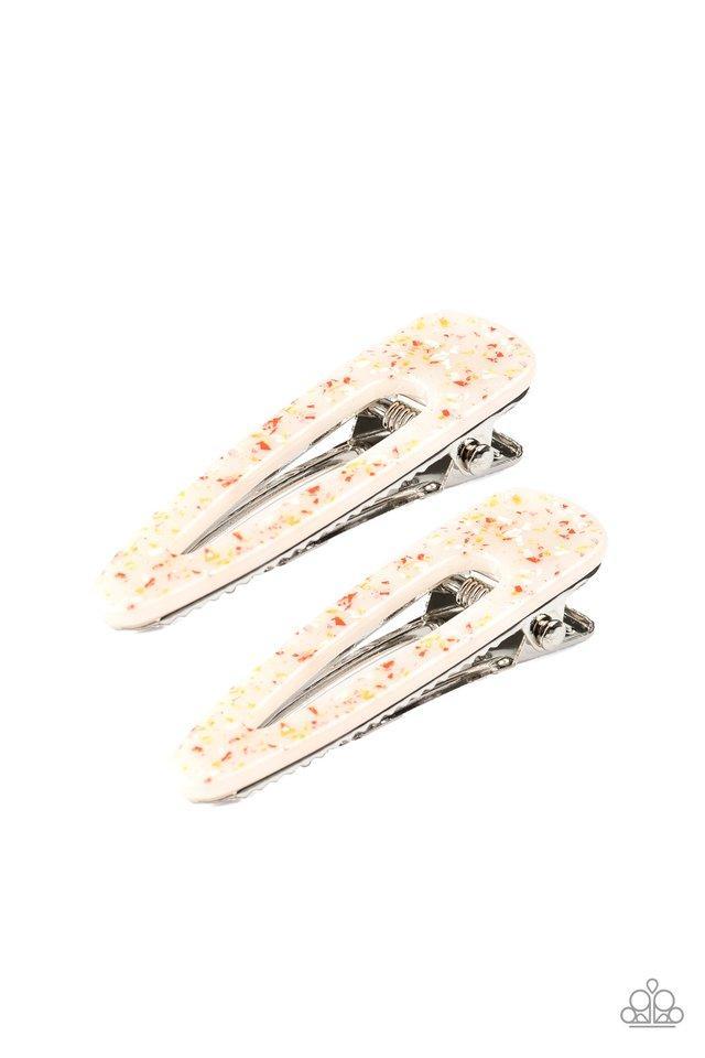 A CLIP Off The Old Block Multi Red Speckled Hair Clip - Paparazzi Accessories- on model - CarasShop.com - Paparazzi Jewelry by Cara Jewels