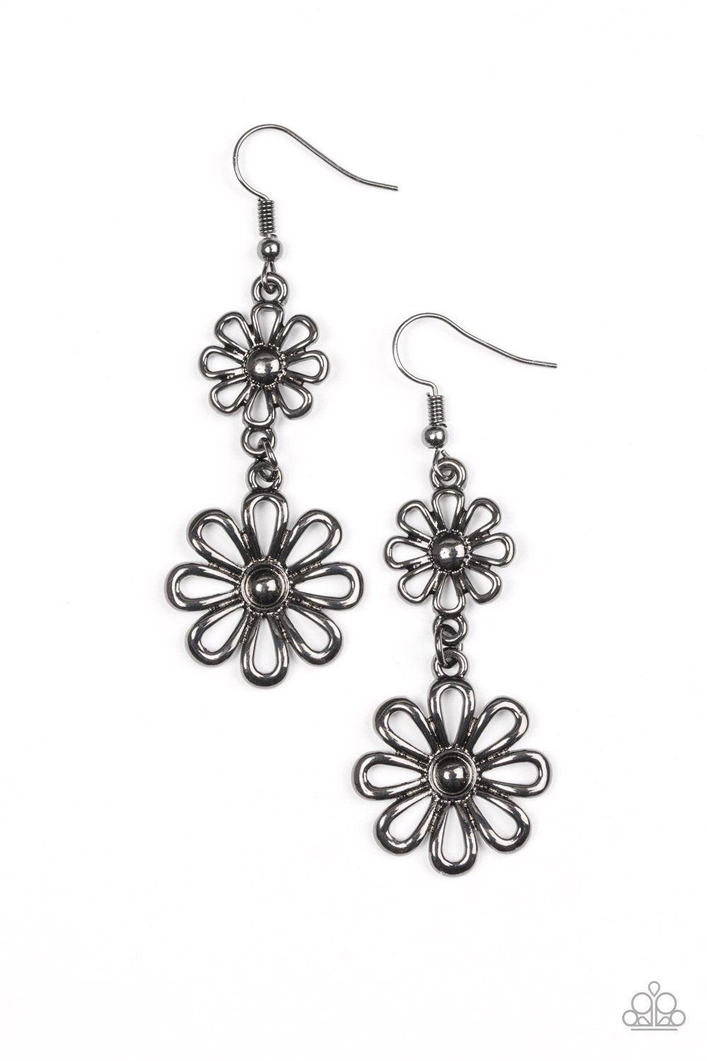 A Date With Daisies Gunmetal Black Flower Earrings - Paparazzi Accessories- lightbox - CarasShop.com - Paparazzi Jewelry by Cara Jewels