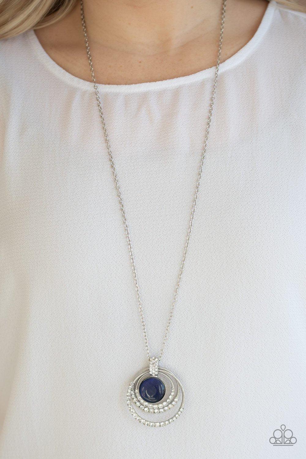 A Diamond A Day Blue Cat's Eye Pendant Necklace - Paparazzi Accessories- lightbox - CarasShop.com - Paparazzi Jewelry by Cara Jewels