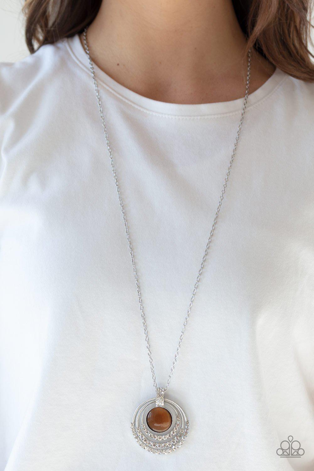 A Diamond A Day Brown Moonstone Necklace - Paparazzi Accessories- on model - CarasShop.com - Paparazzi Jewelry by Cara Jewels