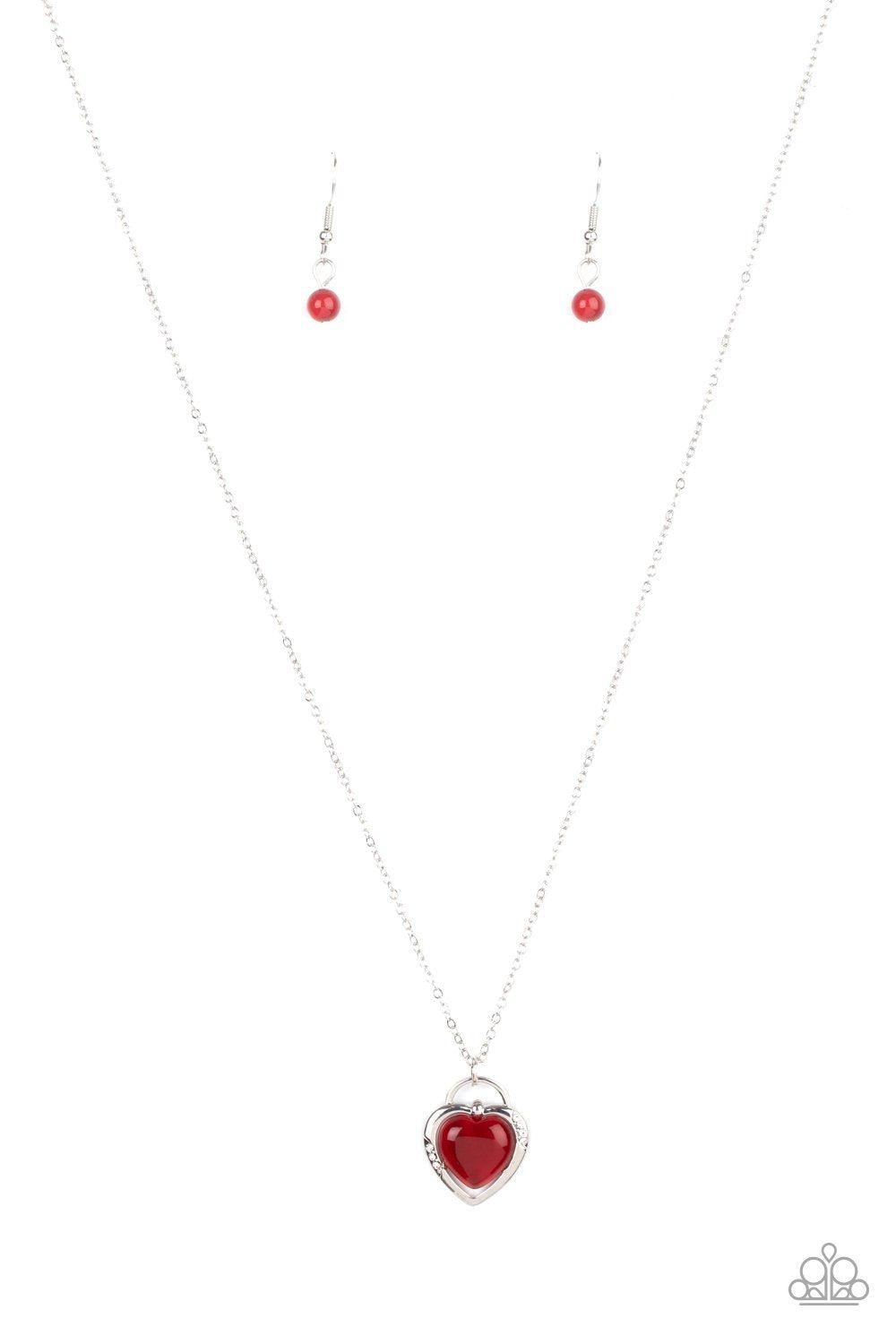 A Dream is a Wish Your Heart Makes Red Cat's Eye Stone Heart Necklace - Paparazzi Accessories- lightbox - CarasShop.com - Paparazzi Jewelry by Cara Jewels