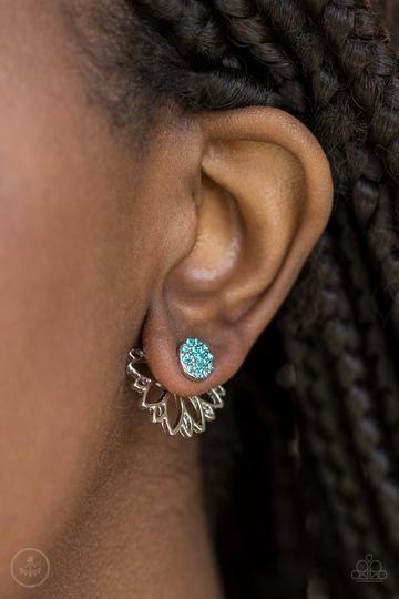 A Fan Fave Blue Double-sided Post Earrings - Paparazzi Accessories- on model - CarasShop.com - Paparazzi Jewelry by Cara Jewels