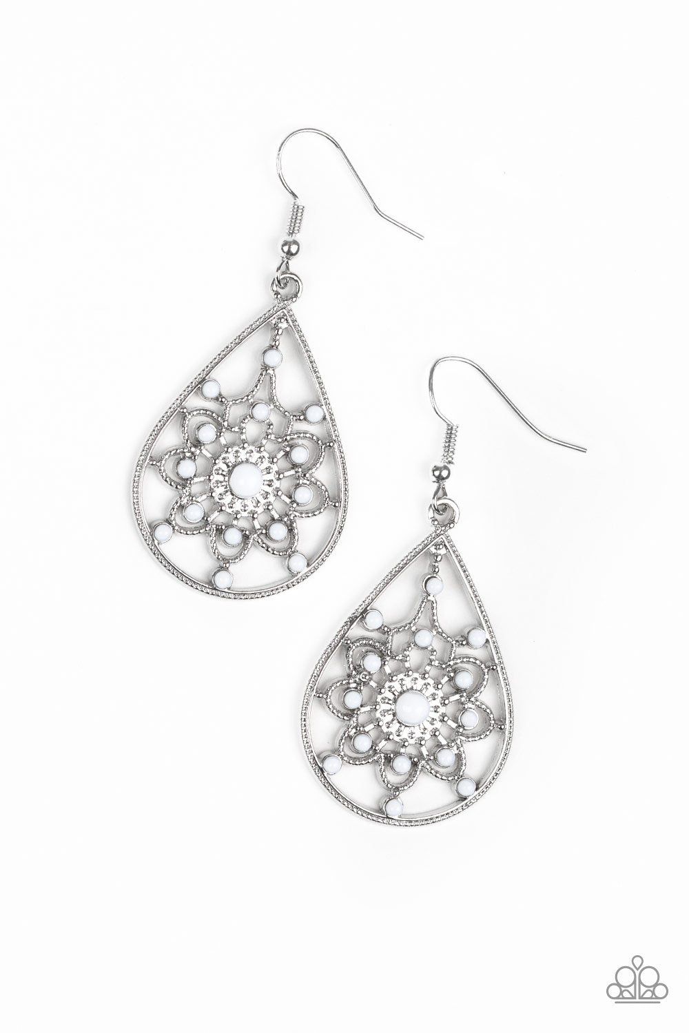 A Flair For Fabulous White Earrings - Paparazzi Accessories- lightbox - CarasShop.com - Paparazzi Jewelry by Cara Jewels