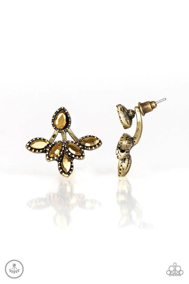 A Force To BEAM Reckoned With Brass Earrings - Paparazzi Accessories- lightbox - CarasShop.com - Paparazzi Jewelry by Cara Jewels