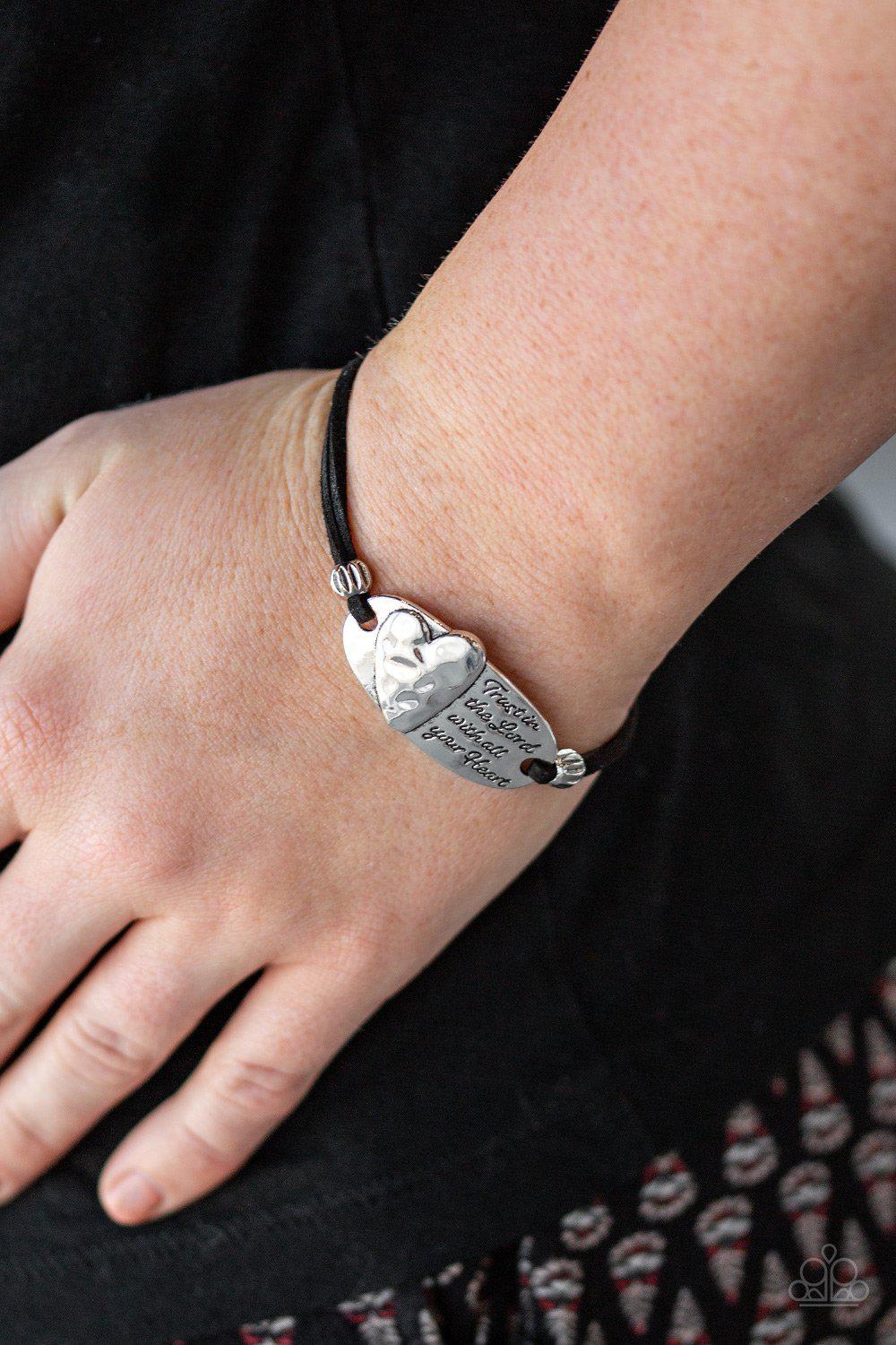A Full Heart Silver Inspirational Bracelet - Paparazzi Accessories- on model - CarasShop.com - Paparazzi Jewelry by Cara Jewels