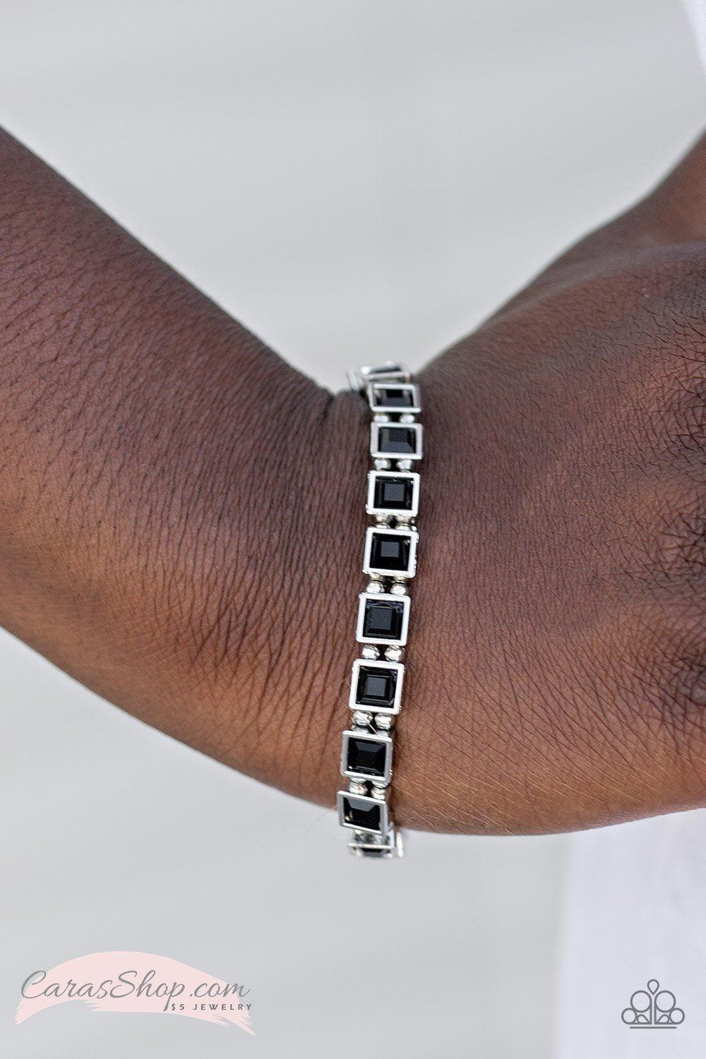 A Glam Of Few Words Black Gem Bracelet - Paparazzi Accessories- on model - CarasShop.com - Paparazzi Jewelry by Cara Jewels