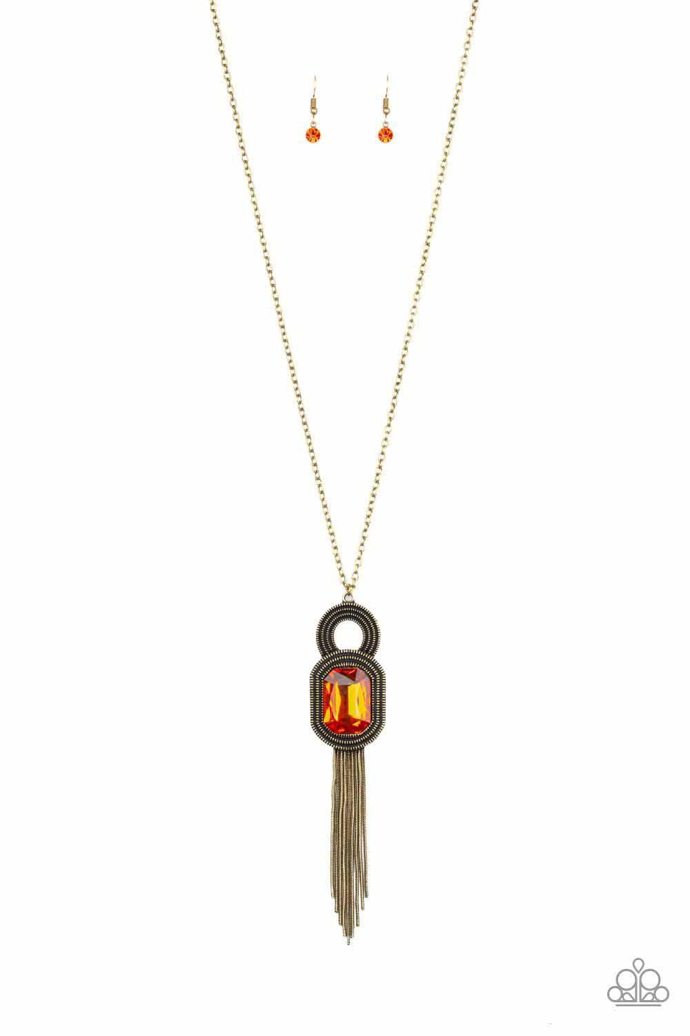 A Good TALISMAN Is Hard To Find Orange and Brass Necklace - Paparazzi Accessories- lightbox - CarasShop.com - Paparazzi Jewelry by Cara Jewels