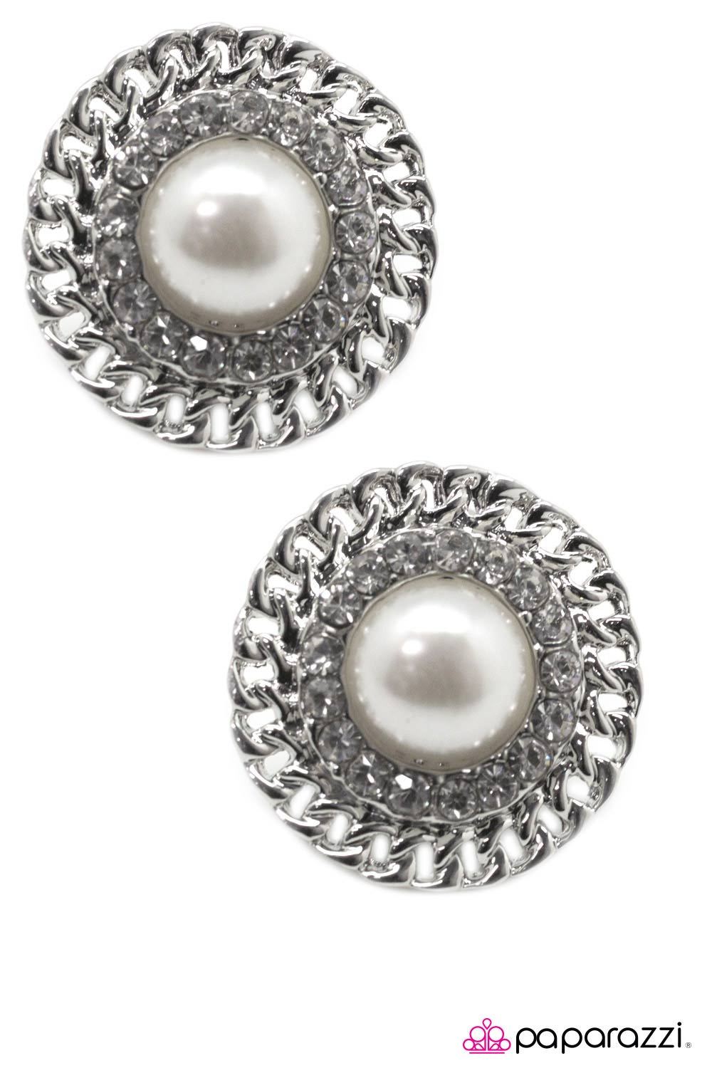 A Grand Gesture White Pearl Post Earrings - Paparazzi Accessories- lightbox - CarasShop.com - Paparazzi Jewelry by Cara Jewels