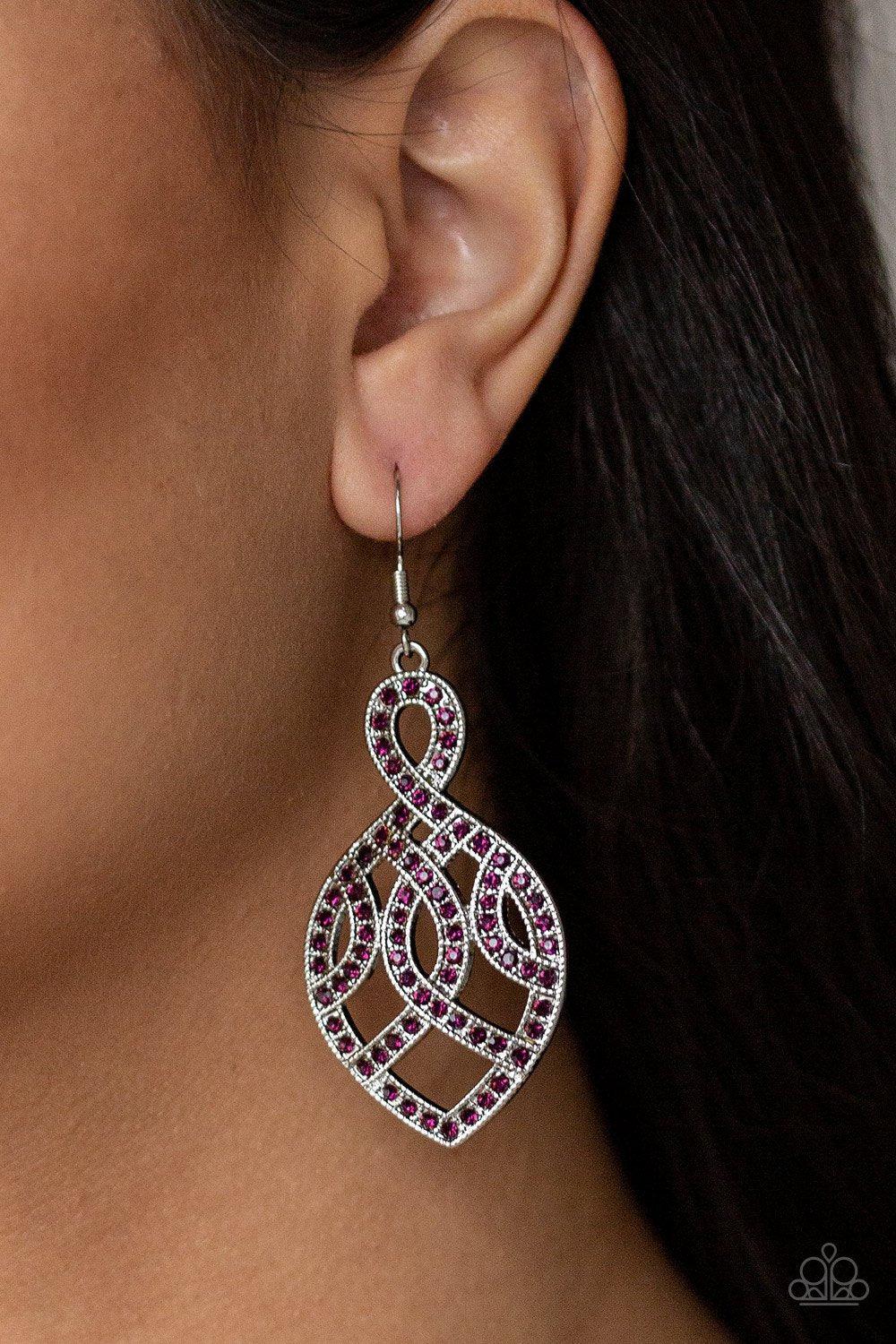 A Grand Statement Purple Earrings - Paparazzi Accessories- lightbox - CarasShop.com - Paparazzi Jewelry by Cara Jewels