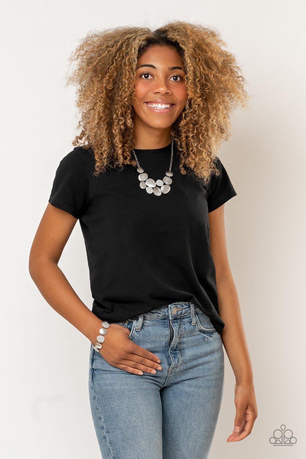 A Hard LUXE Story Silver and White Rhinestone Necklace - Paparazzi Accessories -CarasShop.com - Paparazzi Jewelry by Cara Jewels