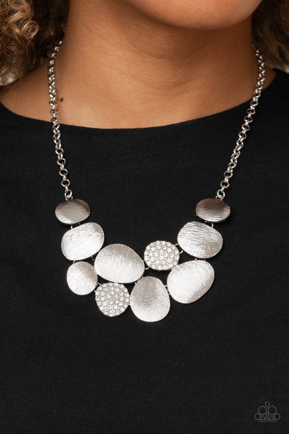A Hard LUXE Story Silver and White Rhinestone Necklace - Paparazzi Accessories- on model - CarasShop.com - Paparazzi Jewelry by Cara Jewels