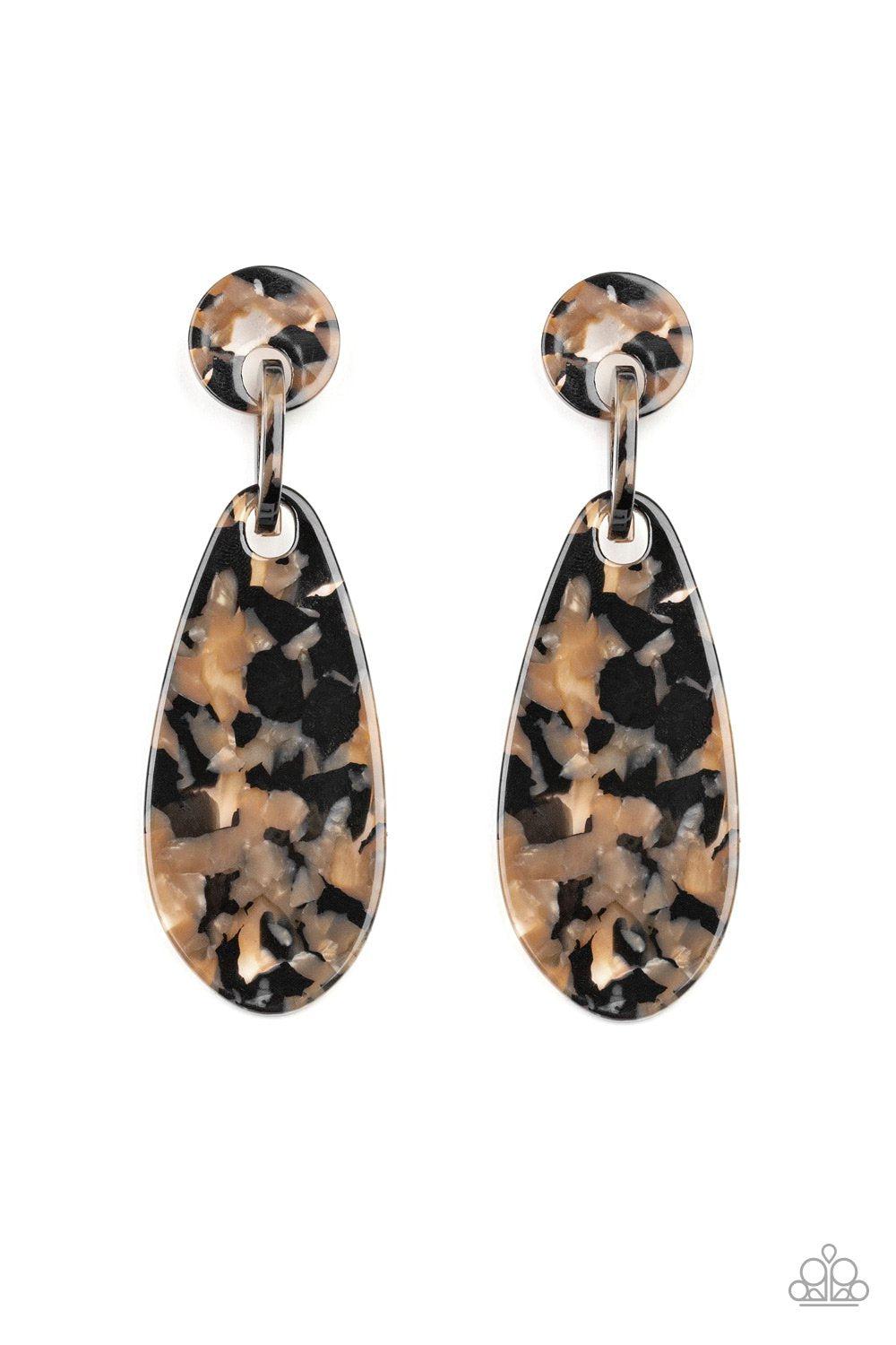 A Haute Commodity Black and Brown Acrylic Earrings - Paparazzi Accessories- lightbox - CarasShop.com - Paparazzi Jewelry by Cara Jewels
