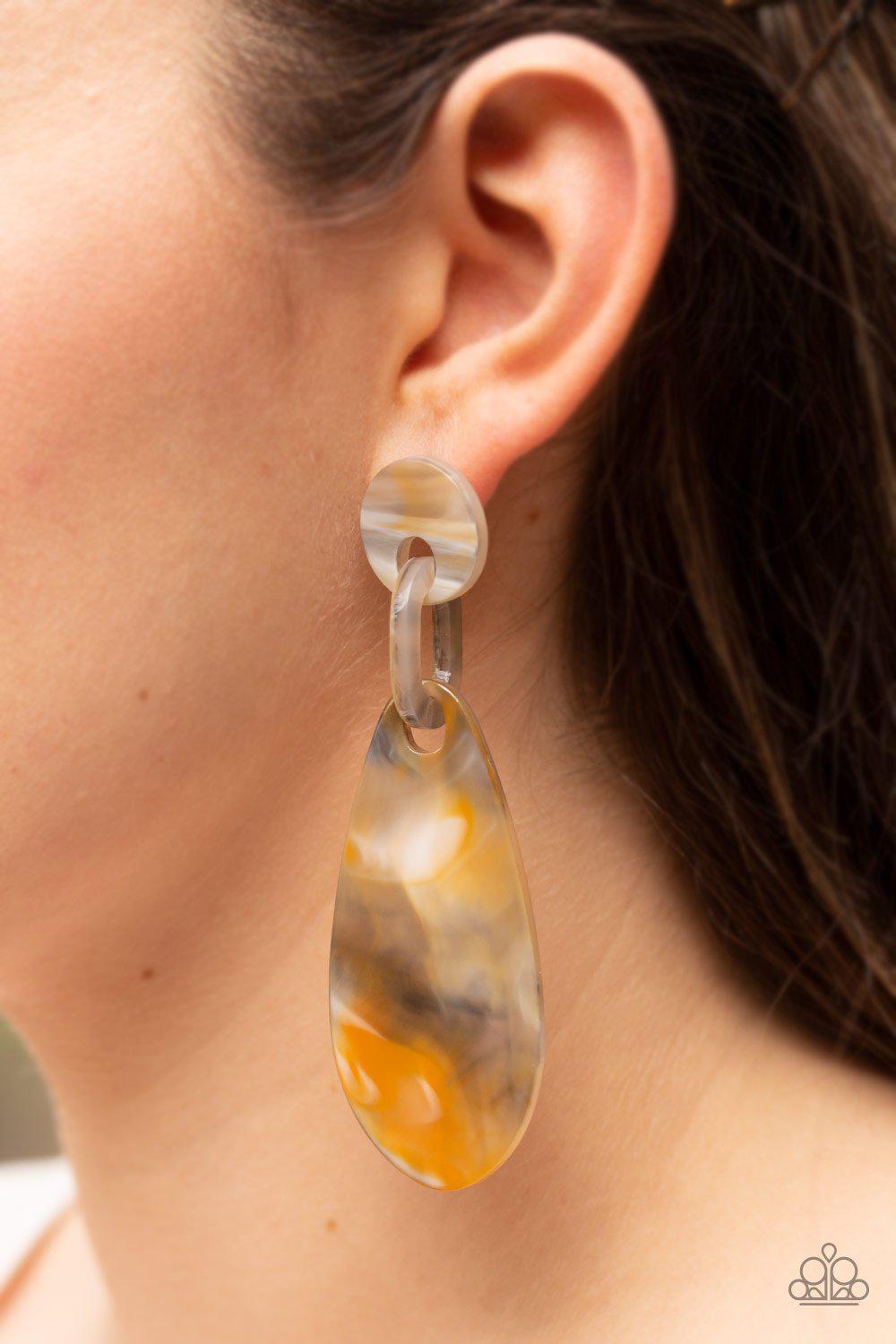 A Haute Commodity Smoky Yellow Acrylic Earrings - Paparazzi Accessories- on model - CarasShop.com - Paparazzi Jewelry by Cara Jewels