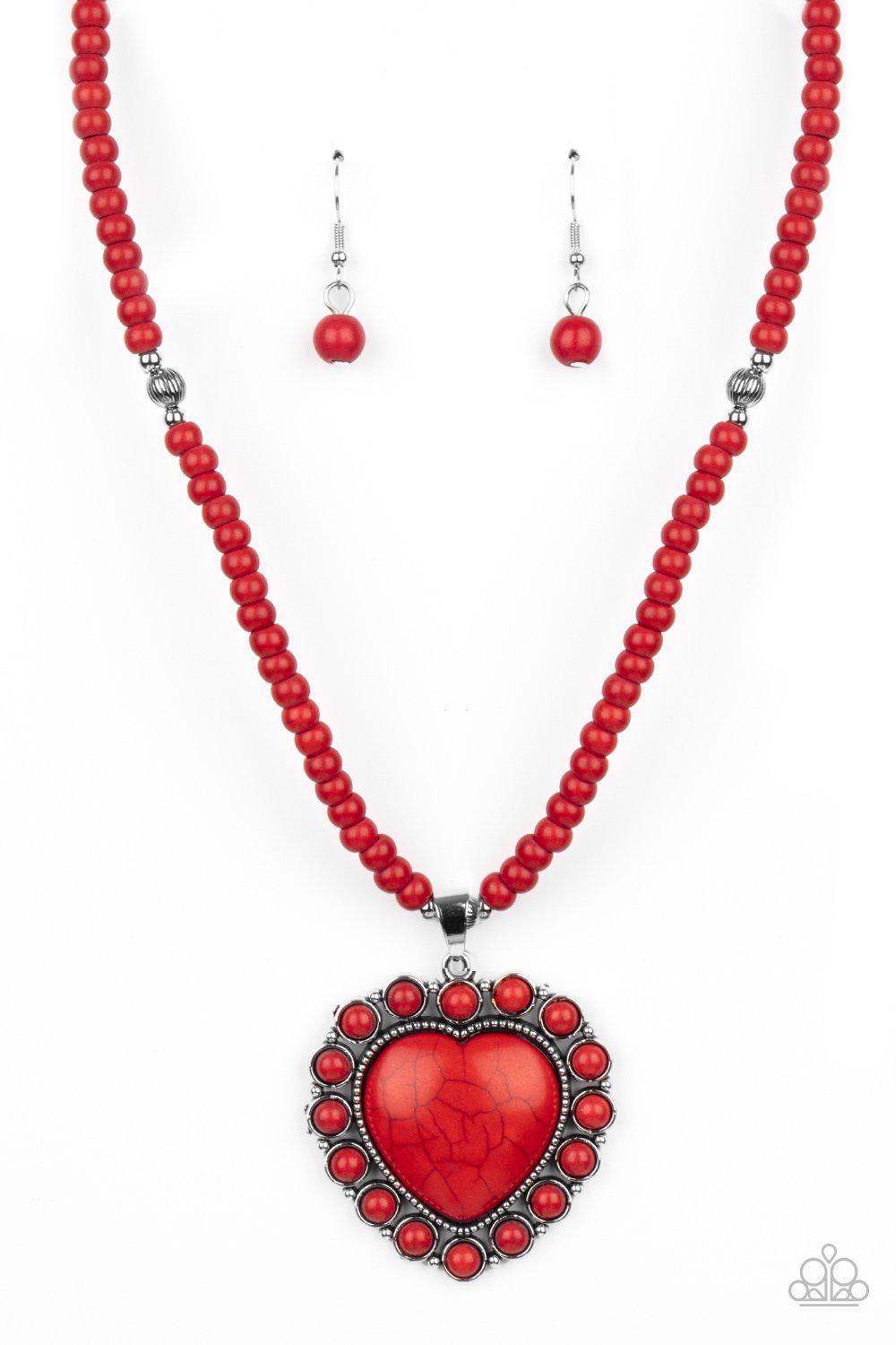 A Heart Of Stone Red Stone Heart Necklace - Paparazzi Accessories- lightbox - CarasShop.com - Paparazzi Jewelry by Cara Jewels