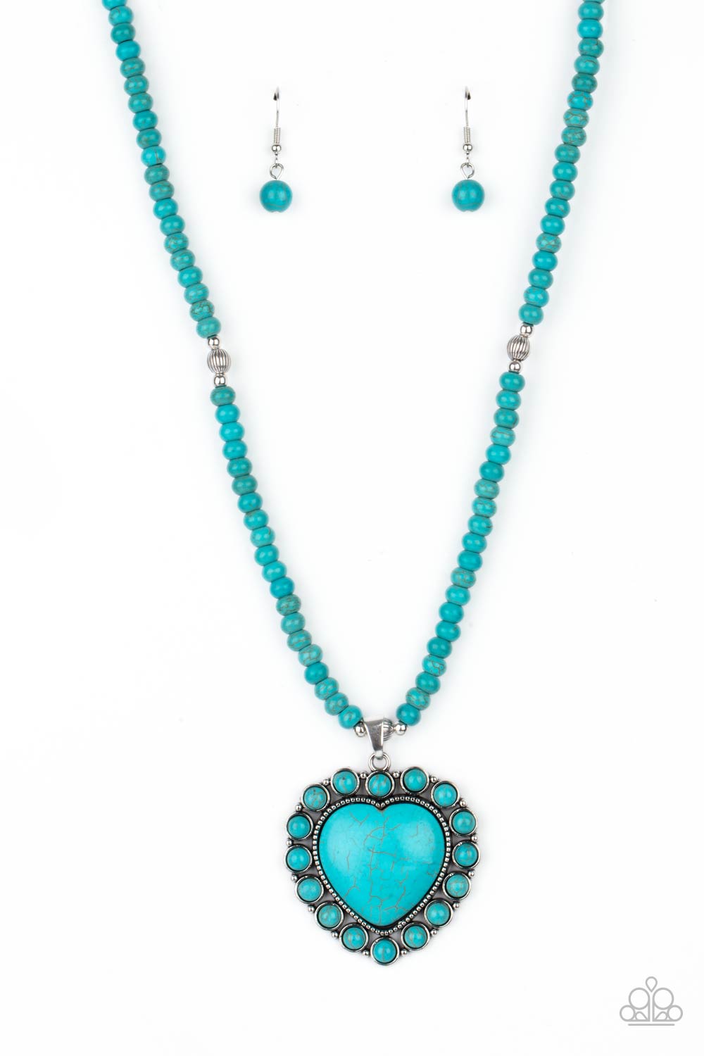 A Heart Of Stone Turquoise Blue Stone Heart Necklace - Paparazzi Accessories- lightbox - CarasShop.com - Paparazzi Jewelry by Cara Jewels