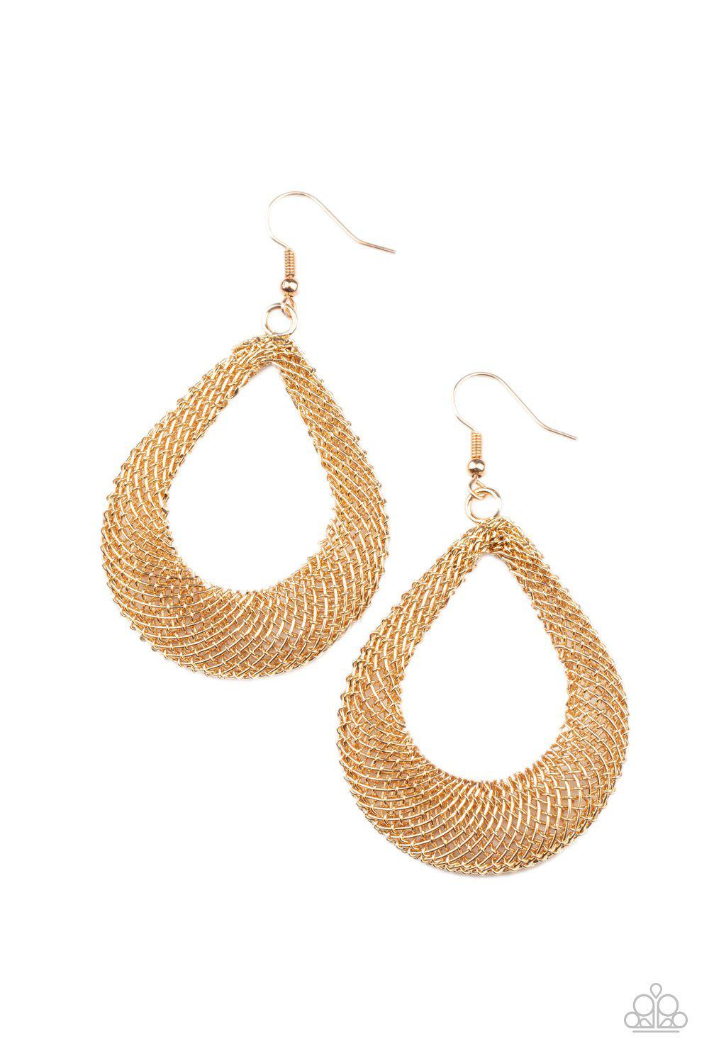 A Hot MESH Gold Teardrop Earrings - Paparazzi Accessories- lightbox - CarasShop.com - Paparazzi Jewelry by Cara Jewels