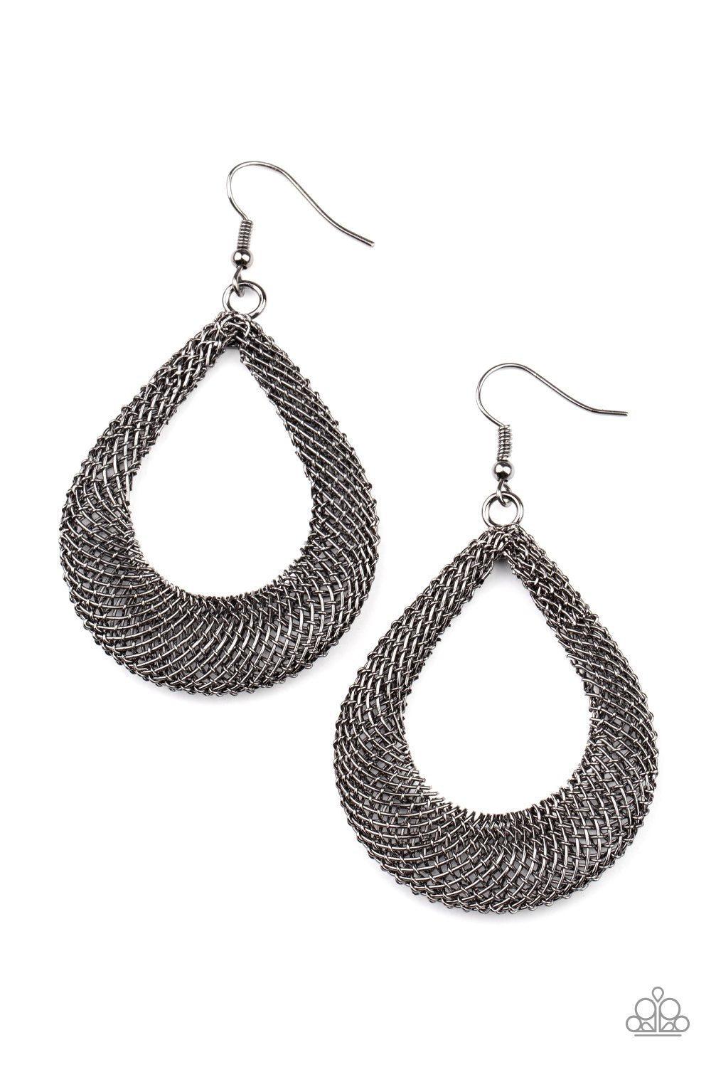 A Hot Mesh Gunmetal Black Teardrop Earrings - Paparazzi Accessories- lightbox - CarasShop.com - Paparazzi Jewelry by Cara Jewels