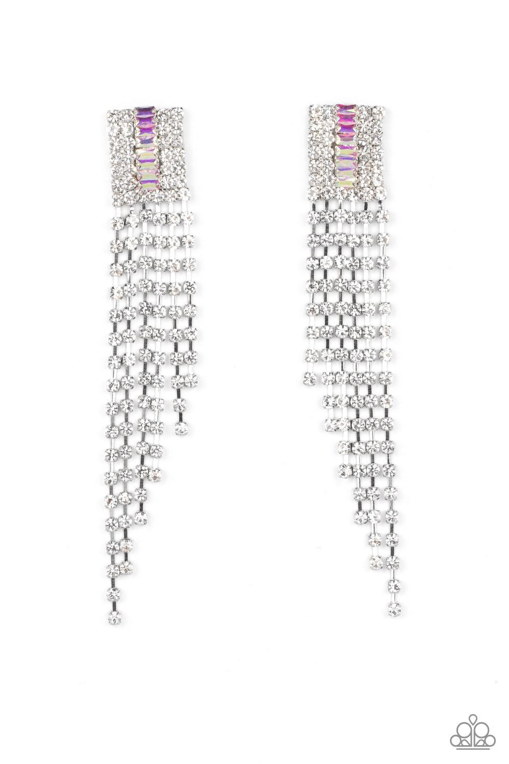 A-Lister Affirmations Multi Iridescent & White Rhinestone Earrings - Paparazzi Accessories- lightbox - CarasShop.com - Paparazzi Jewelry by Cara Jewels