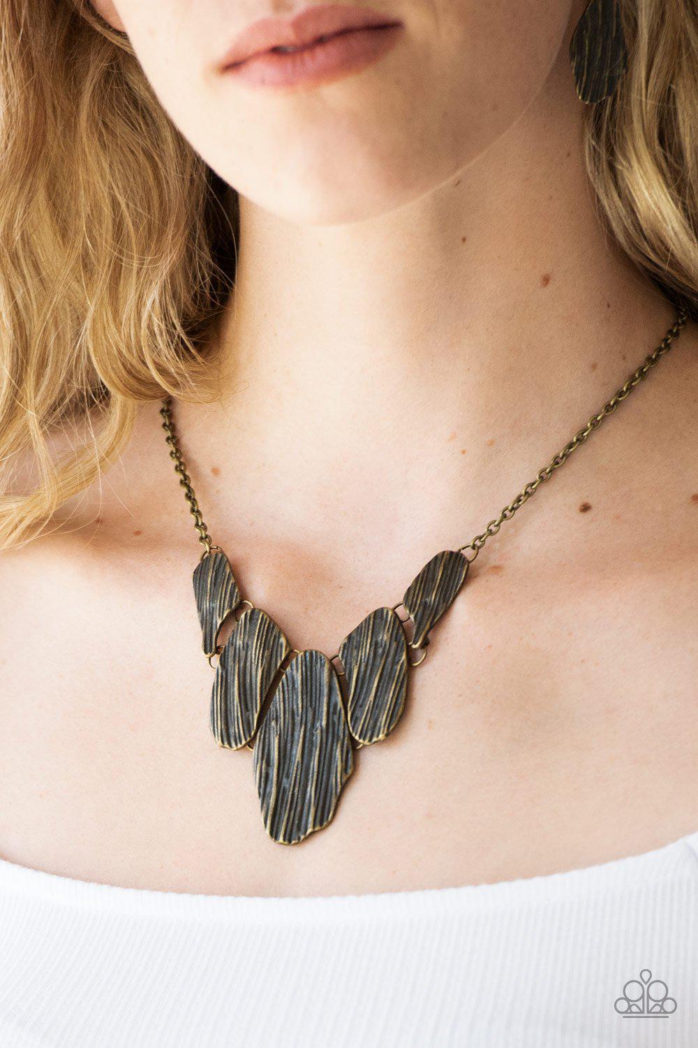A New Discovery Brass Necklace - Paparazzi Accessories- on model - CarasShop.com - Paparazzi Jewelry by Cara Jewels