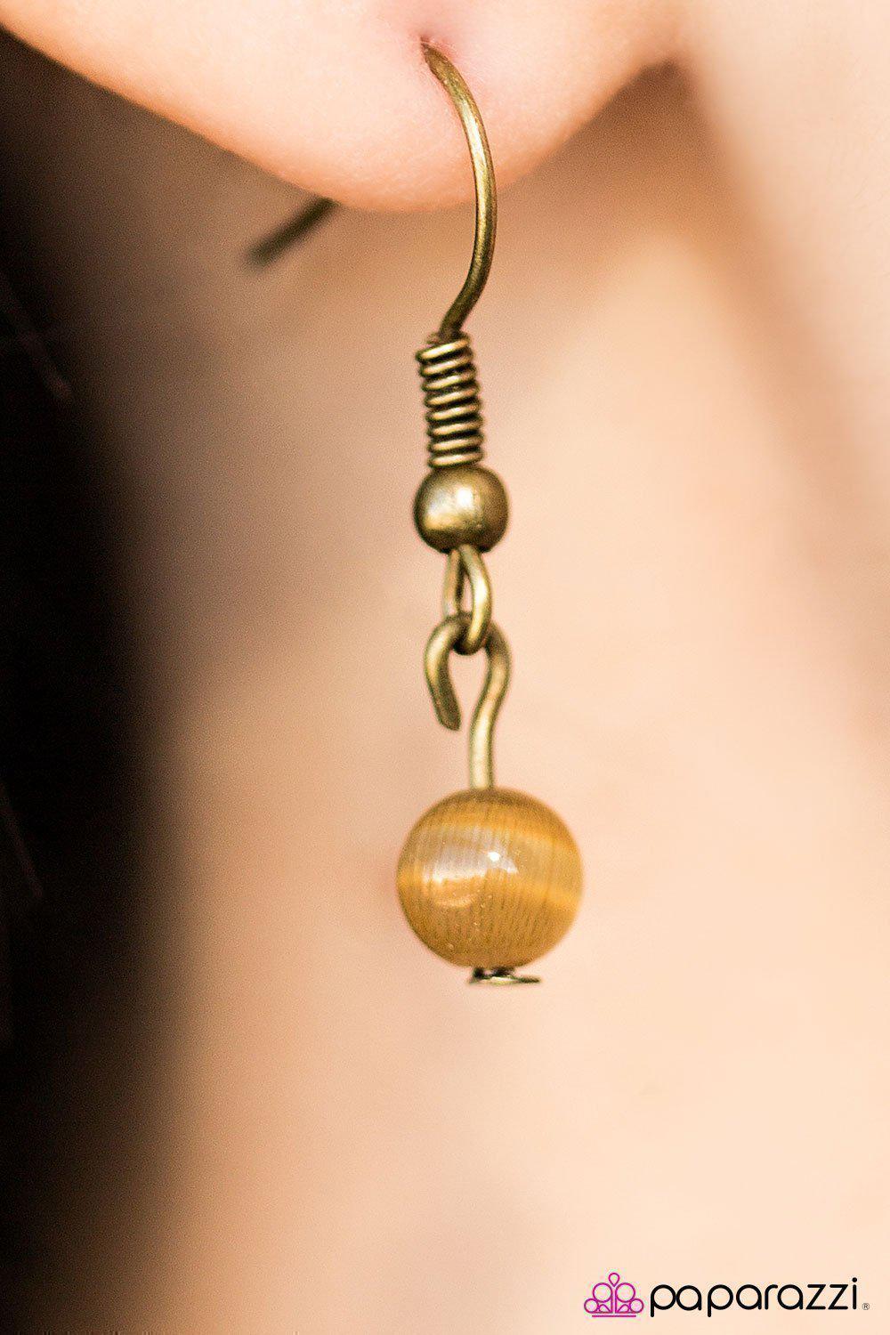 A Nile Away Brass Moonstone Necklace - Paparazzi Accessories - free matching earrings -CarasShop.com - Paparazzi Jewelry by Cara Jewels