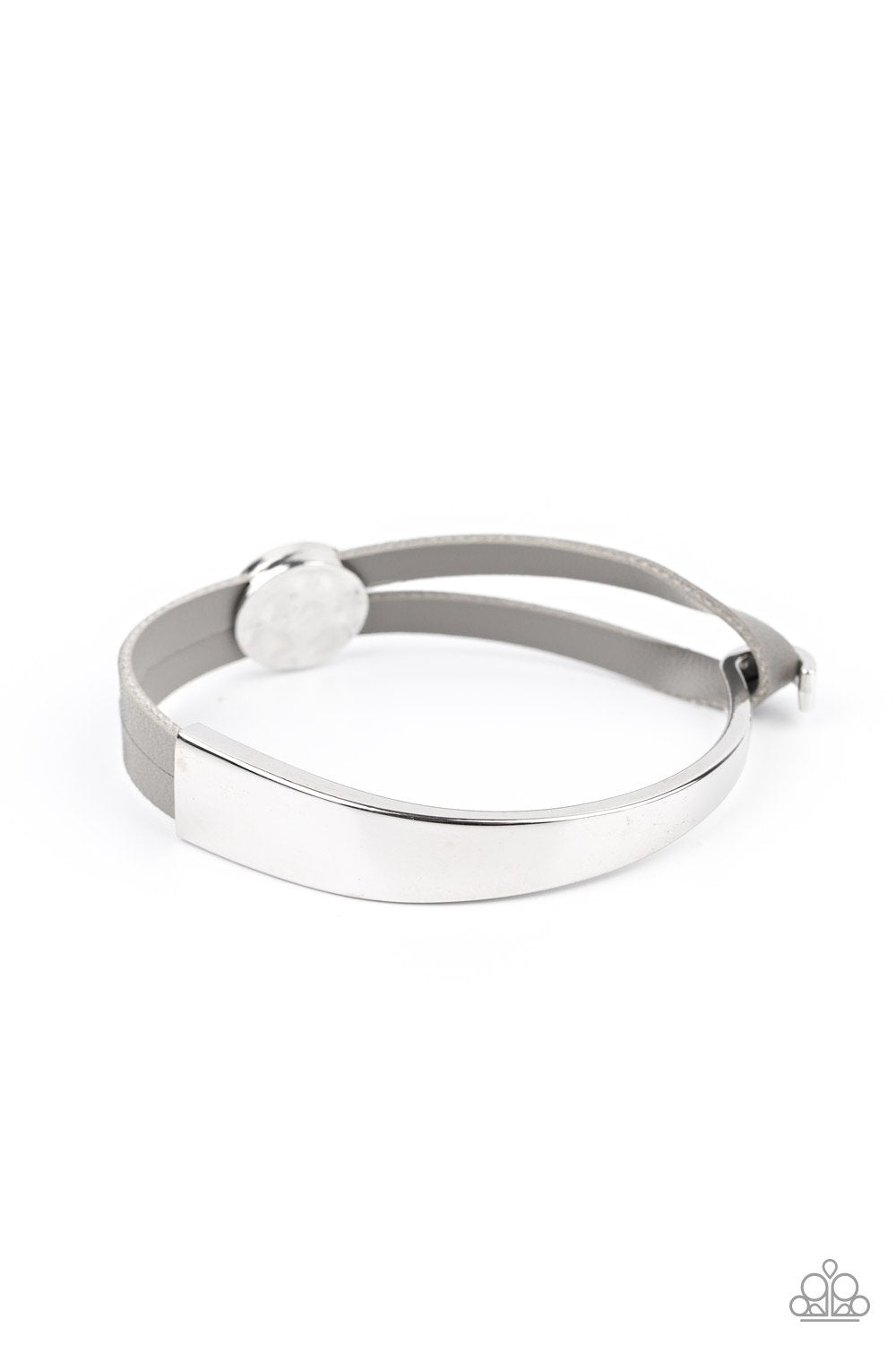 A Notch Above The Rest Silver and Gray Leather Bracelet - Paparazzi Accessories- lightbox - CarasShop.com - Paparazzi Jewelry by Cara Jewels