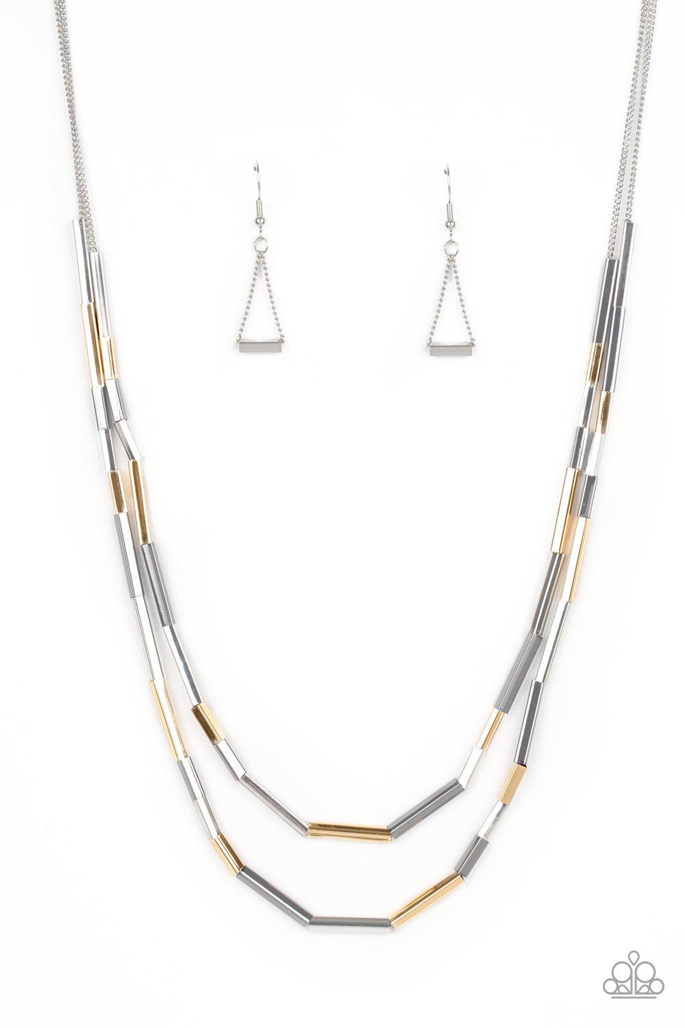 A Pipe Dream Multi Gold, Silver and Gunmetal Necklace - Paparazzi Accessories- lightbox - CarasShop.com - Paparazzi Jewelry by Cara Jewels
