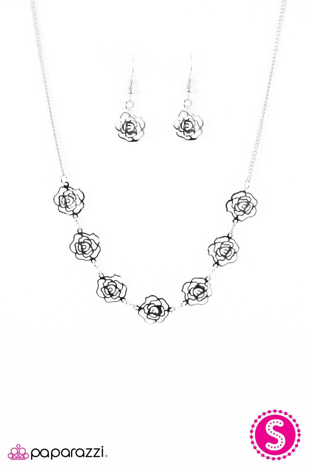 A Rare Rose Silver Flower Necklace - Paparazzi Accessories- lightbox - CarasShop.com - Paparazzi Jewelry by Cara Jewels