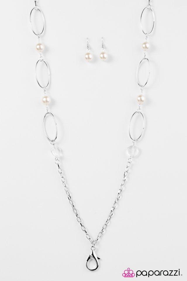A Role To SHINE For White Pearl and Silver Lanyard Necklace - Paparazzi Accessories- lightbox - CarasShop.com - Paparazzi Jewelry by Cara Jewels