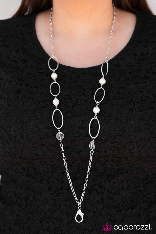A Role To SHINE For White Pearl and Silver Lanyard Necklace - Paparazzi Accessories- on model - CarasShop.com - Paparazzi Jewelry by Cara Jewels