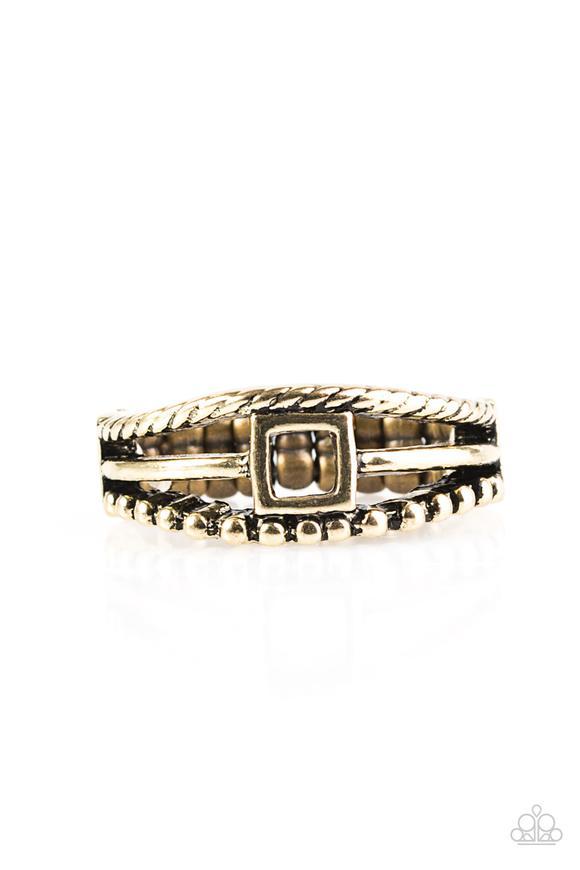 A Square Deal Brass Ring - Paparazzi Accessories- lightbox - CarasShop.com - Paparazzi Jewelry by Cara Jewels