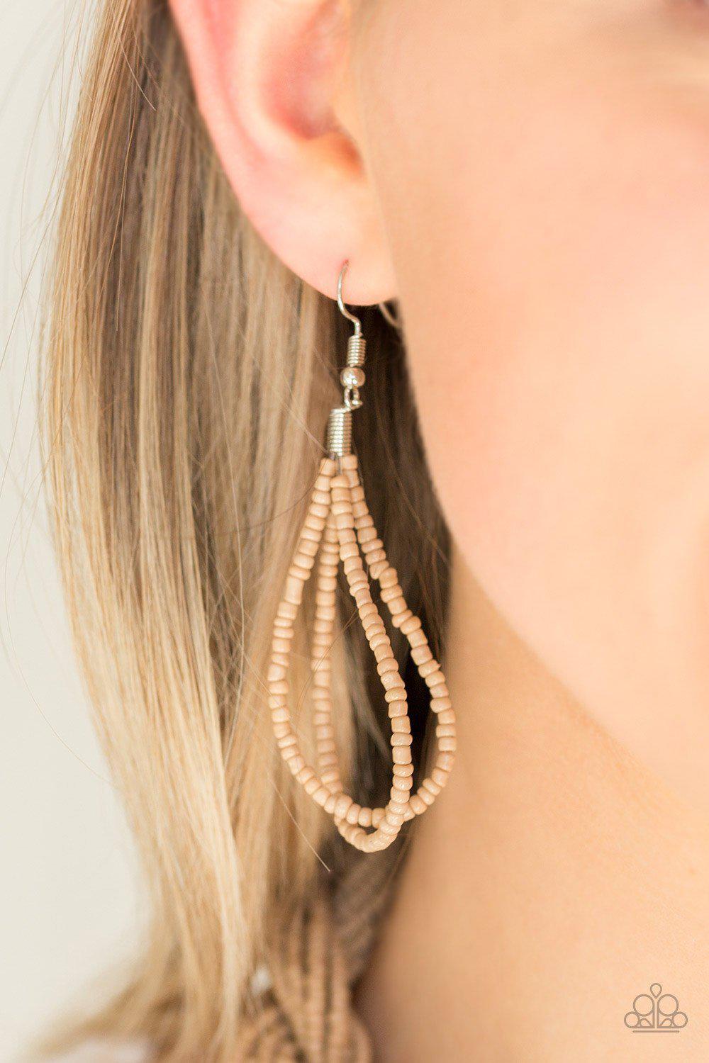 A Standing Ovation Brown Seed Bead Necklace - Paparazzi Accessories - free matching earrings -CarasShop.com - Paparazzi Jewelry by Cara Jewels