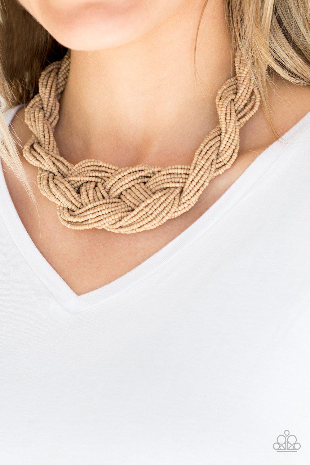 A Standing Ovation Brown Seed Bead Necklace - Paparazzi Accessories- on model - CarasShop.com - Paparazzi Jewelry by Cara Jewels