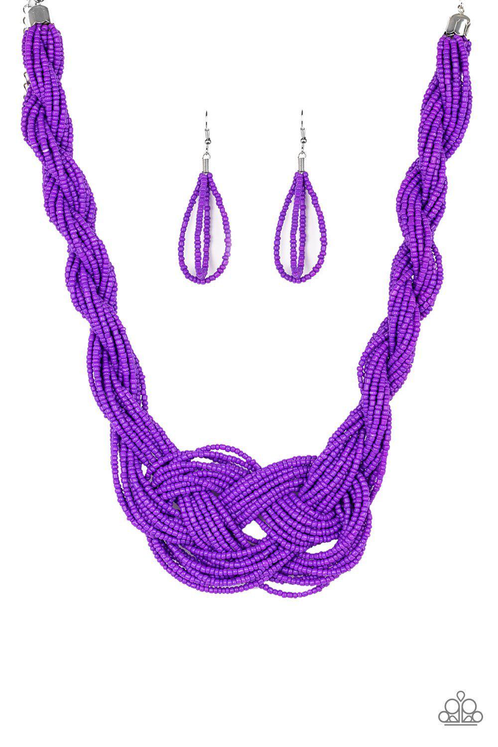 A Standing Ovation Purple Seed Bead Necklace and matching Earrings - Paparazzi Accessories- lightbox - CarasShop.com - Paparazzi Jewelry by Cara Jewels