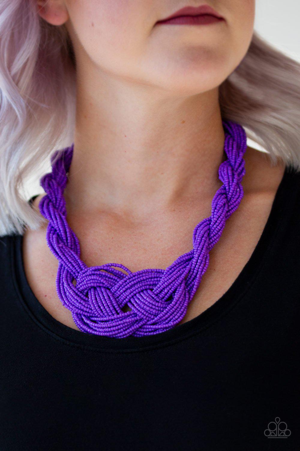 A Standing Ovation Purple Seed Bead Necklace and matching Earrings - Paparazzi Accessories- lightbox - CarasShop.com - Paparazzi Jewelry by Cara Jewels