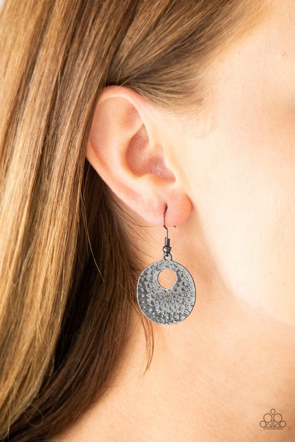 A Taste For Texture Black Earrings - Paparazzi Accessories- on model - CarasShop.com - Paparazzi Jewelry by Cara Jewels