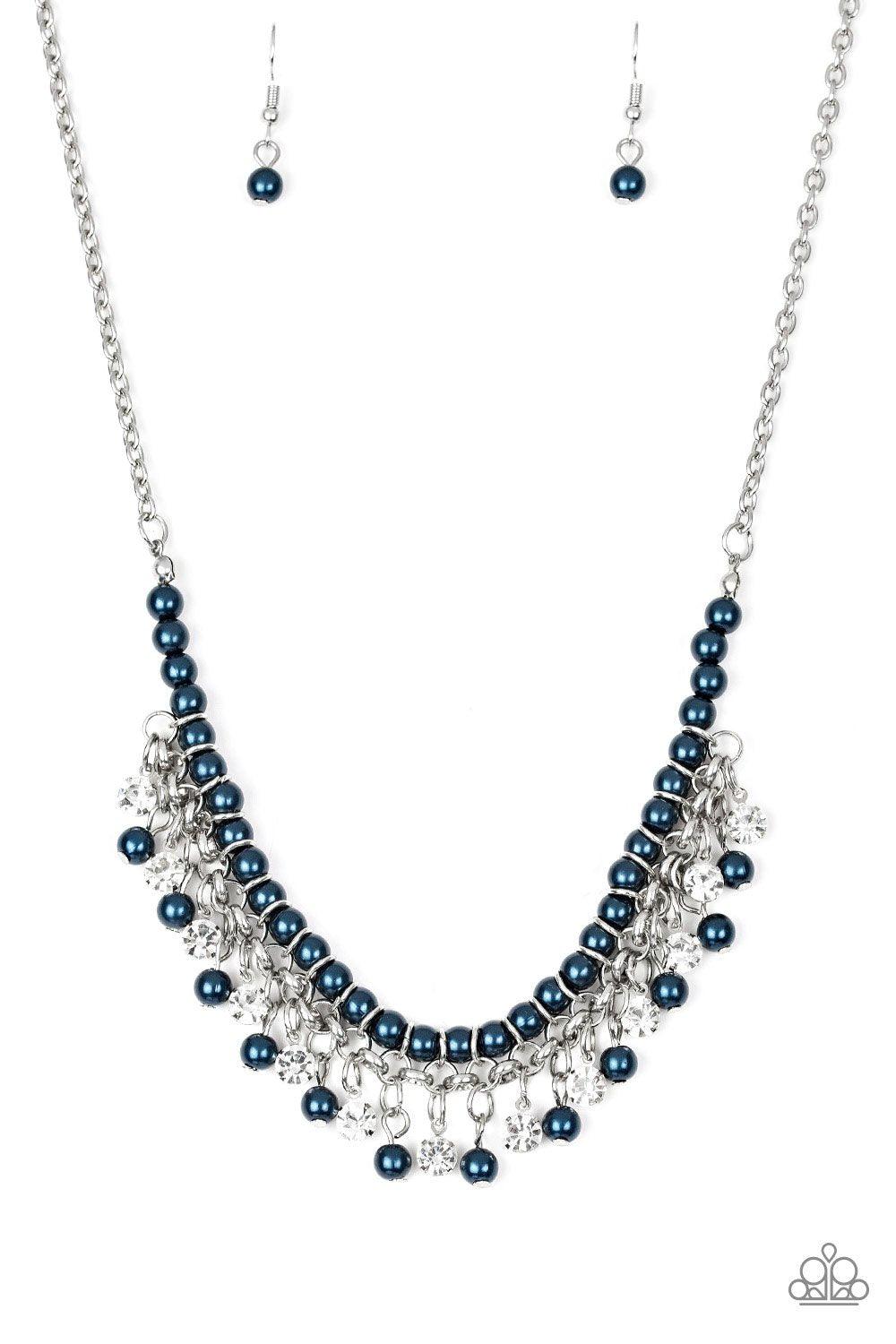 A Touch of CLASSY Blue Pearl and White Rhinestone Necklace - Paparazzi Accessories- lightbox - CarasShop.com - Paparazzi Jewelry by Cara Jewels