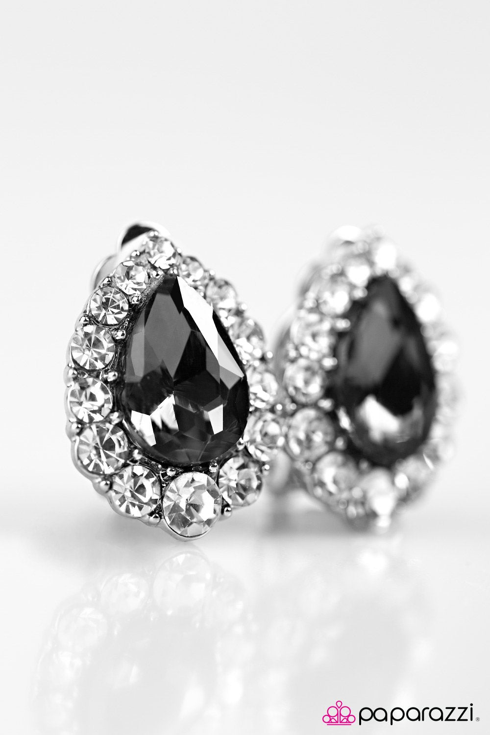 A Touch Of Magic Black Smoky Rhinestone Clip-on Earrings - Paparazzi Accessories- lightbox - CarasShop.com - Paparazzi Jewelry by Cara Jewels