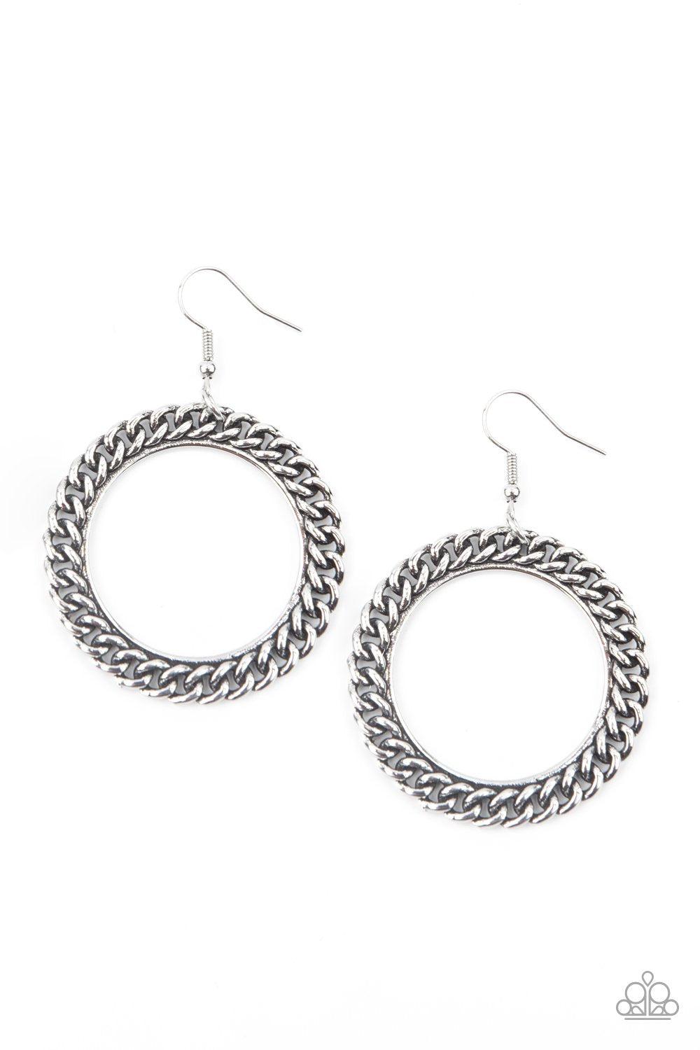 Above the RIMS Silver Earrings - Paparazzi Accessories- lightbox - CarasShop.com - Paparazzi Jewelry by Cara Jewels