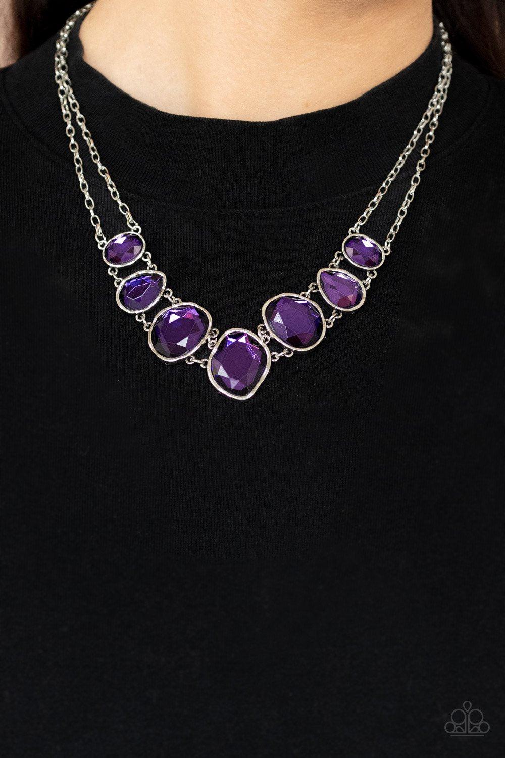 Absolute Admiration Purple Rhinestone Necklace - Paparazzi Accessories- on model - CarasShop.com - Paparazzi Jewelry by Cara Jewels