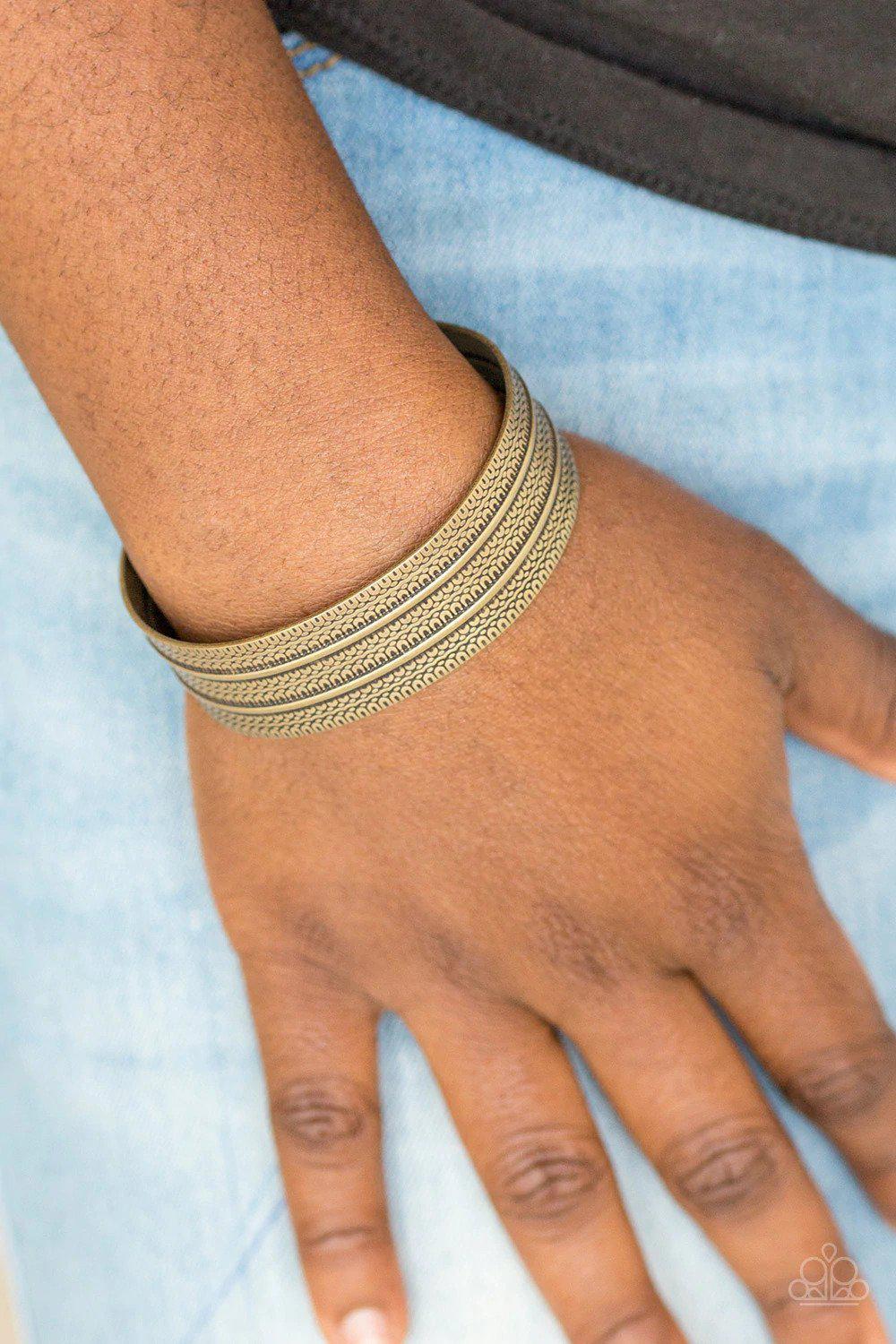Absolute Amazon Brass Bracelet - Paparazzi Accessories- on model - CarasShop.com - Paparazzi Jewelry by Cara Jewels