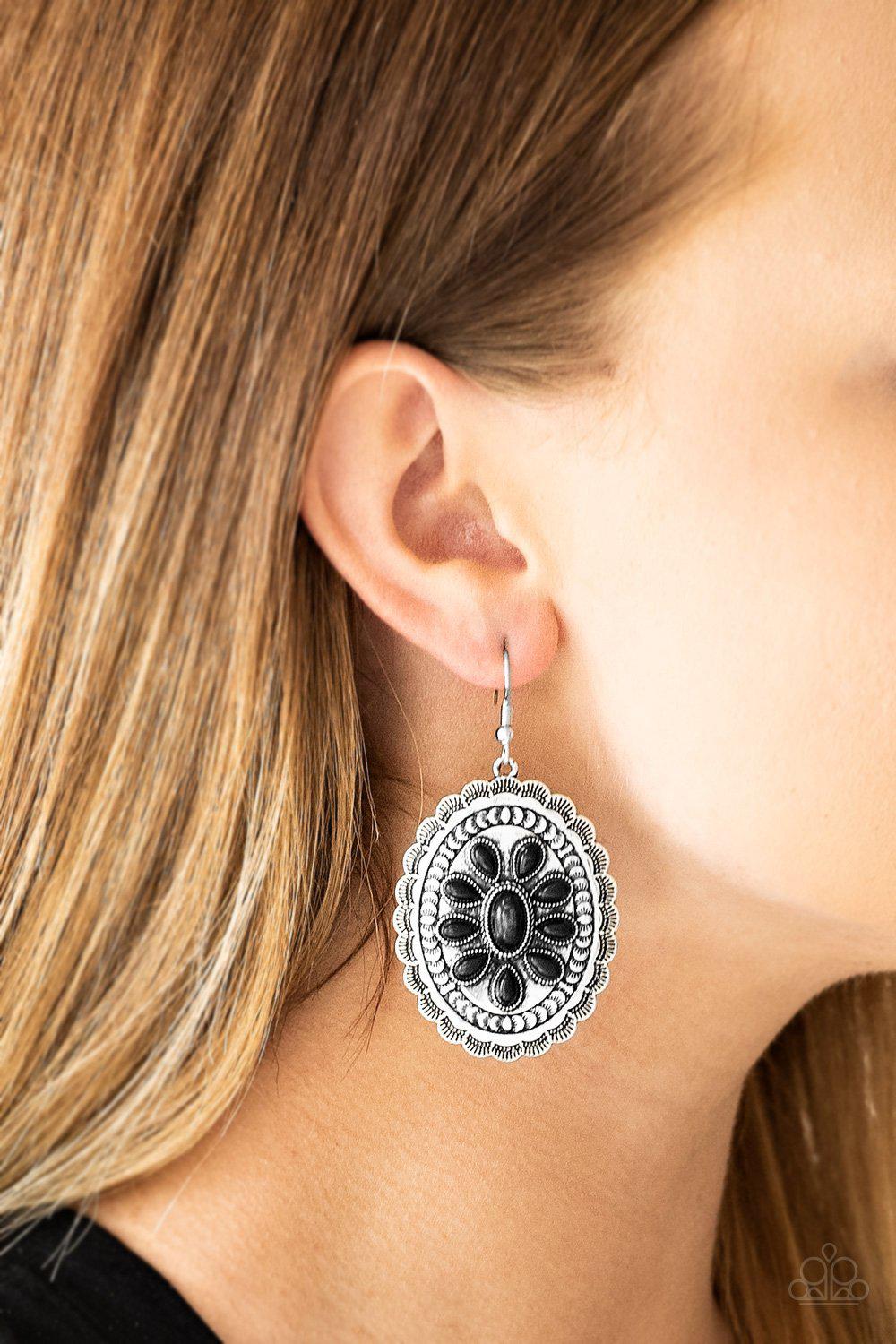 Absolutely Apothecary Black Stone Earrings - Paparazzi Accessories- on model - CarasShop.com - Paparazzi Jewelry by Cara Jewels