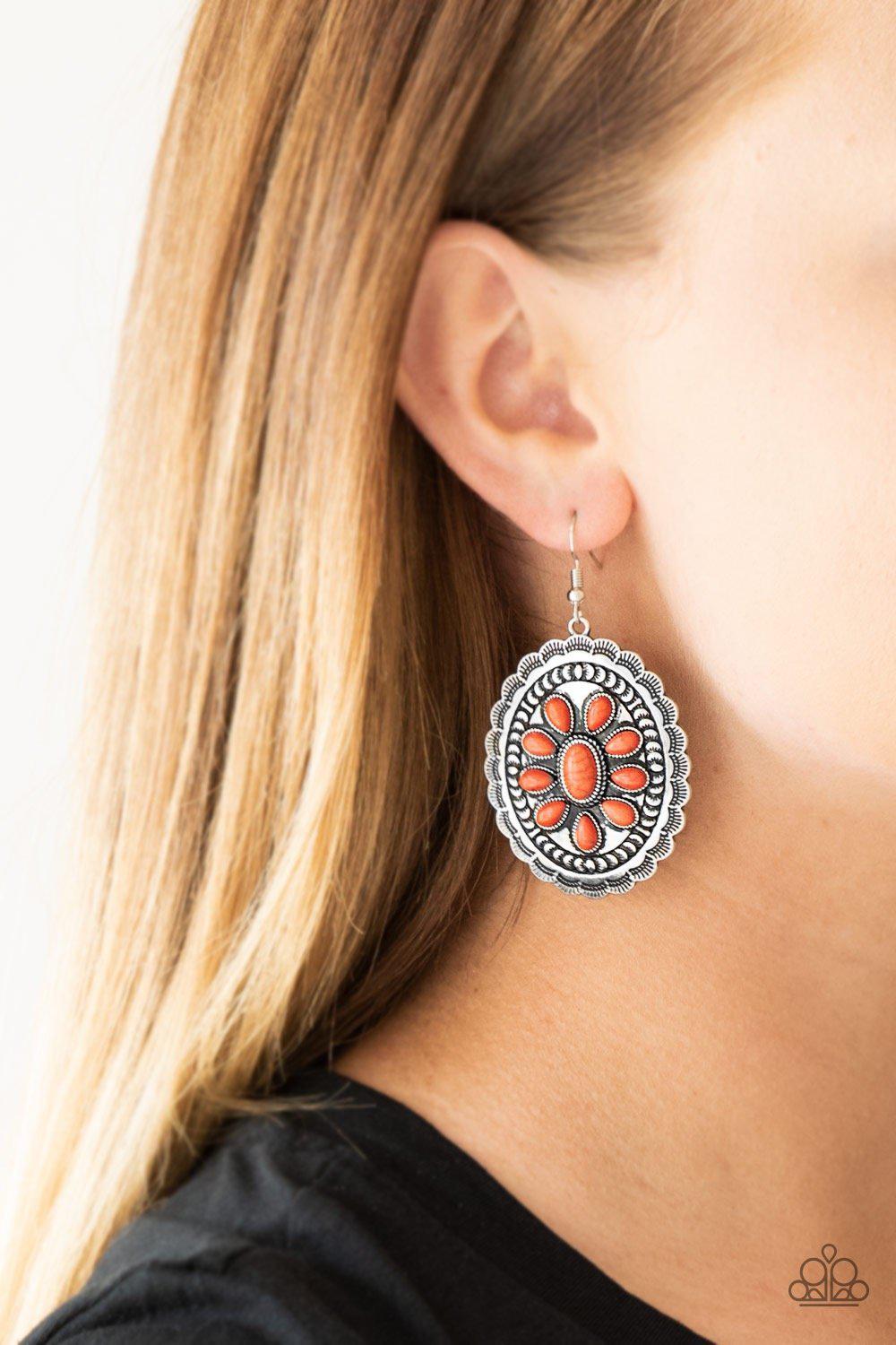 Absolutely Apothecary Orange Stone Earrings - Paparazzi Accessories- on model - CarasShop.com - Paparazzi Jewelry by Cara Jewels