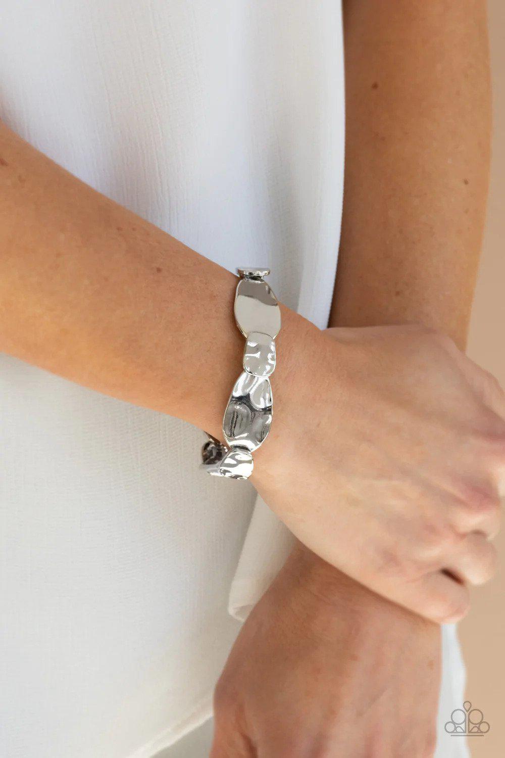 Absolutely Applique Silver Bracelet - Paparazzi Accessories- on model - CarasShop.com - Paparazzi Jewelry by Cara Jewels