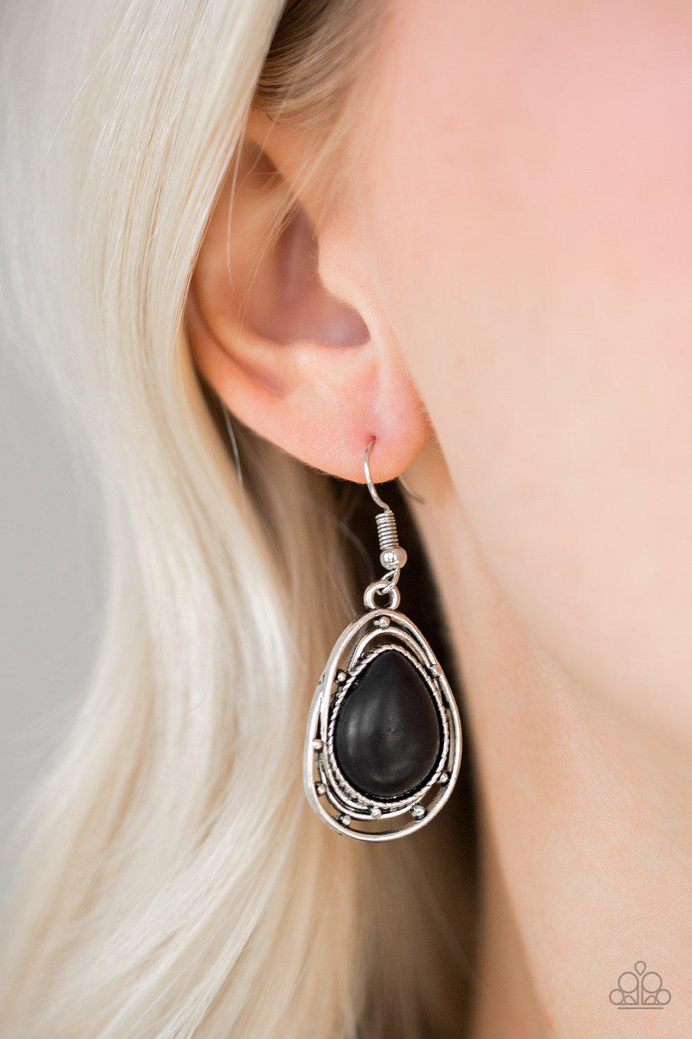 Abstract Anthropology Black Stone Earrings - Paparazzi Accessories- on model - CarasShop.com - Paparazzi Jewelry by Cara Jewels